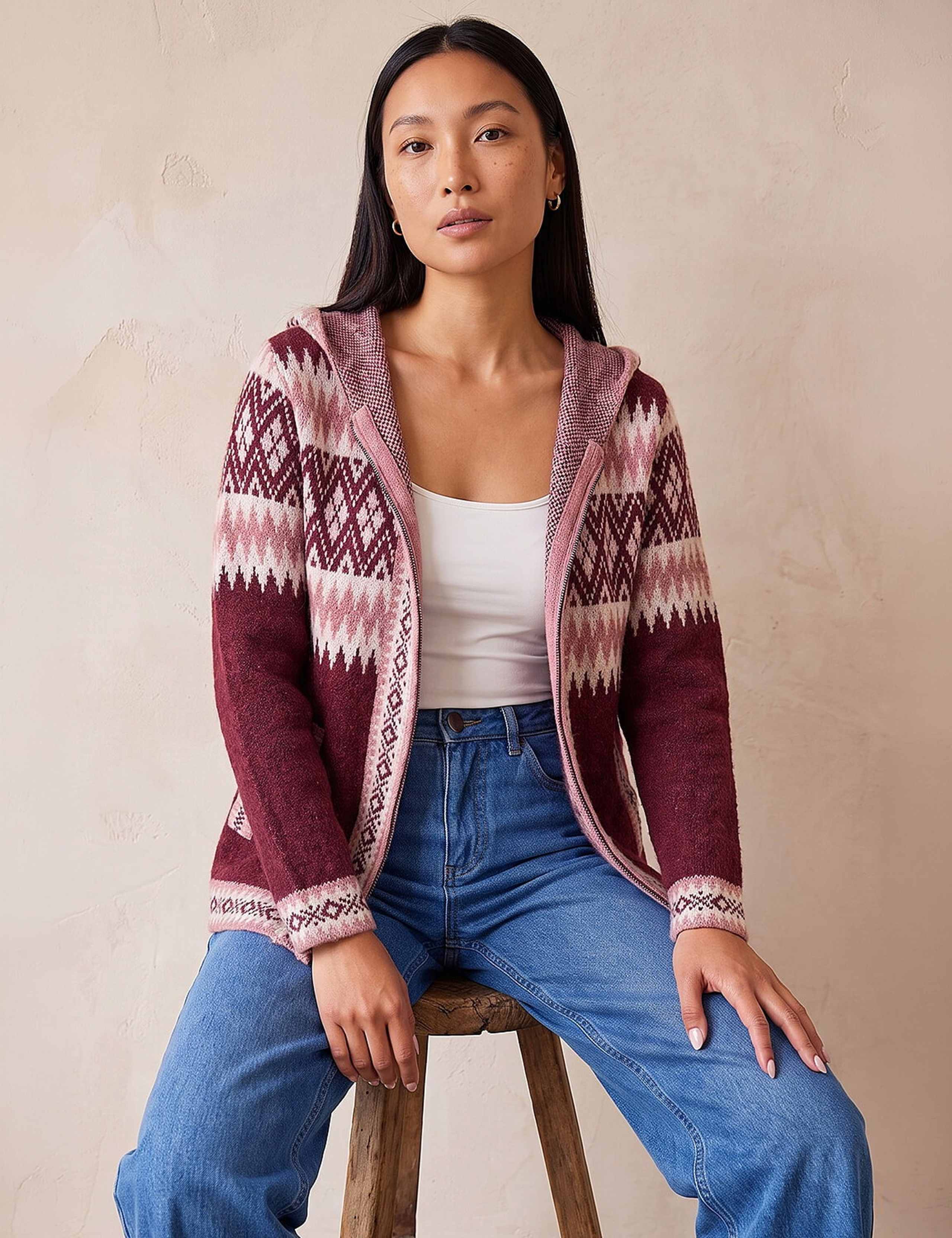 Jacquard Zip Up Hooded Cardigan 2 of 4