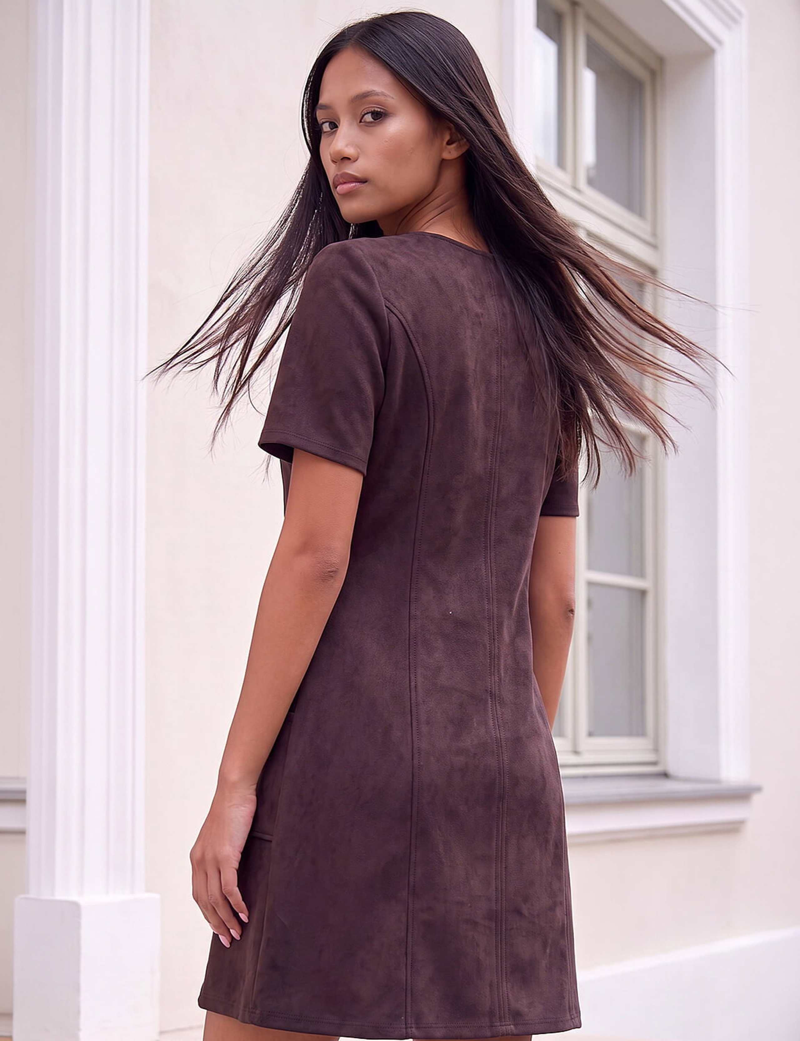 Petite Faux Suede Stitched Skater Dress 2 of 4