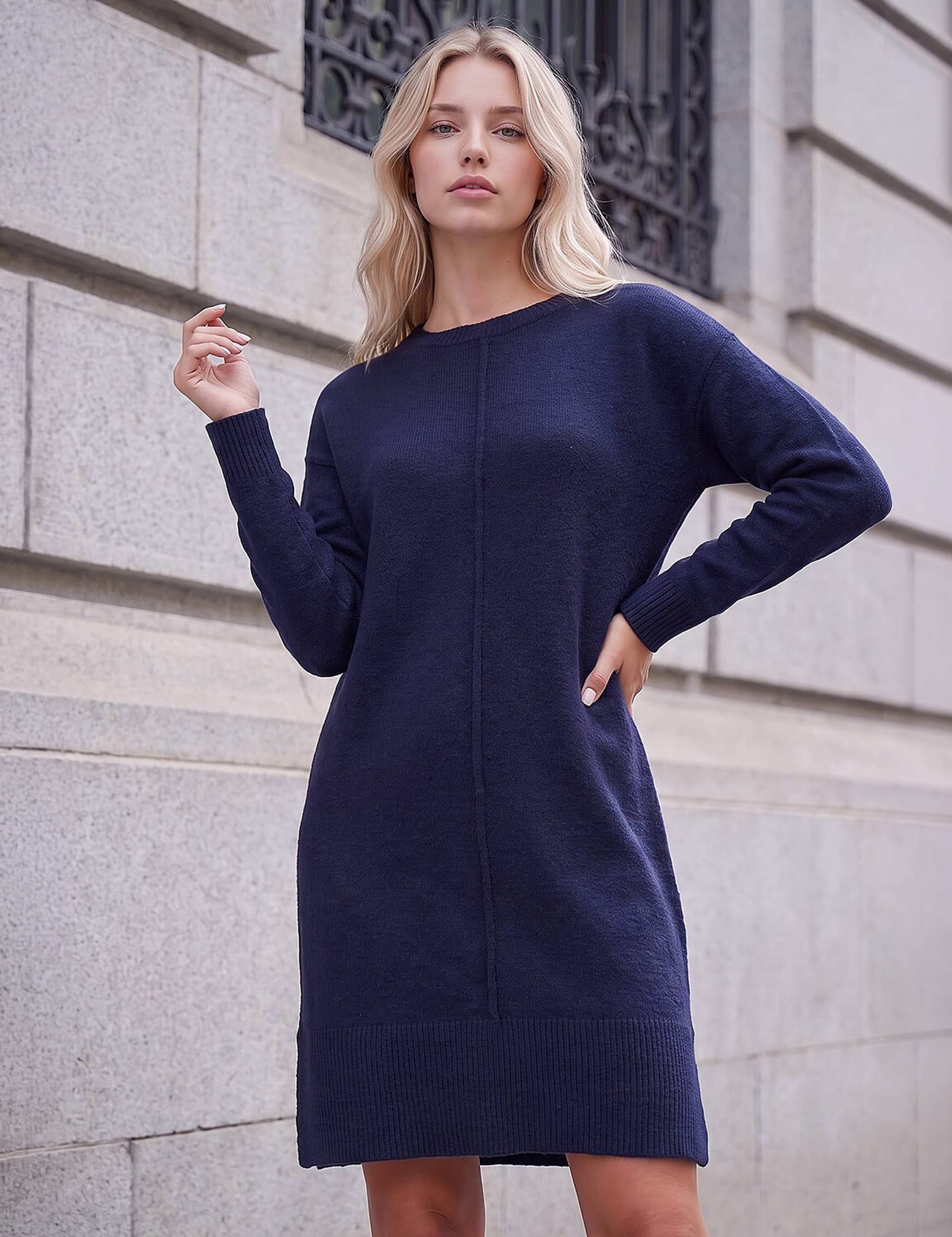 Petite Knitted Pintuck Shift Dress 2 of 4