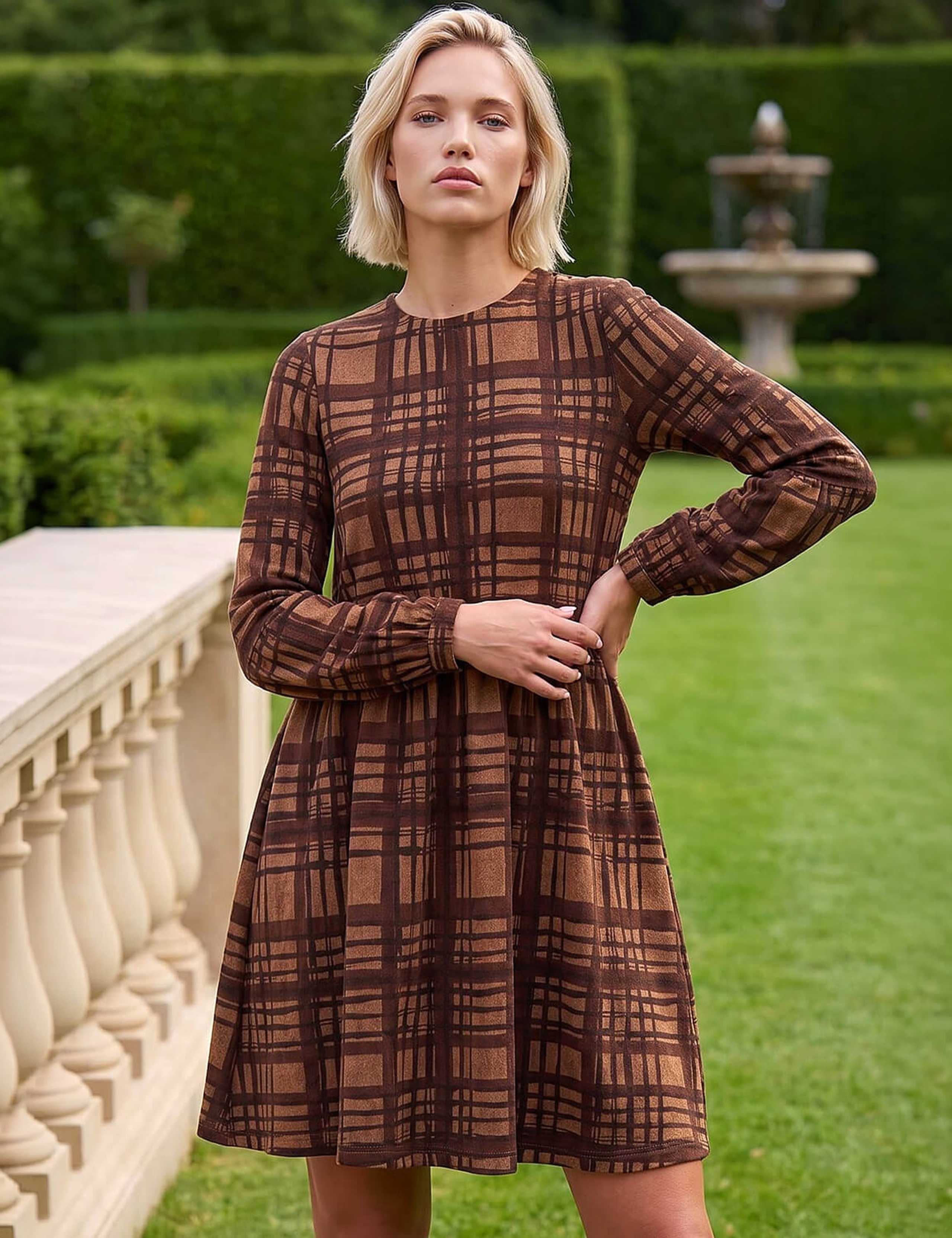 Check Print Stretch Dress 2 of 4