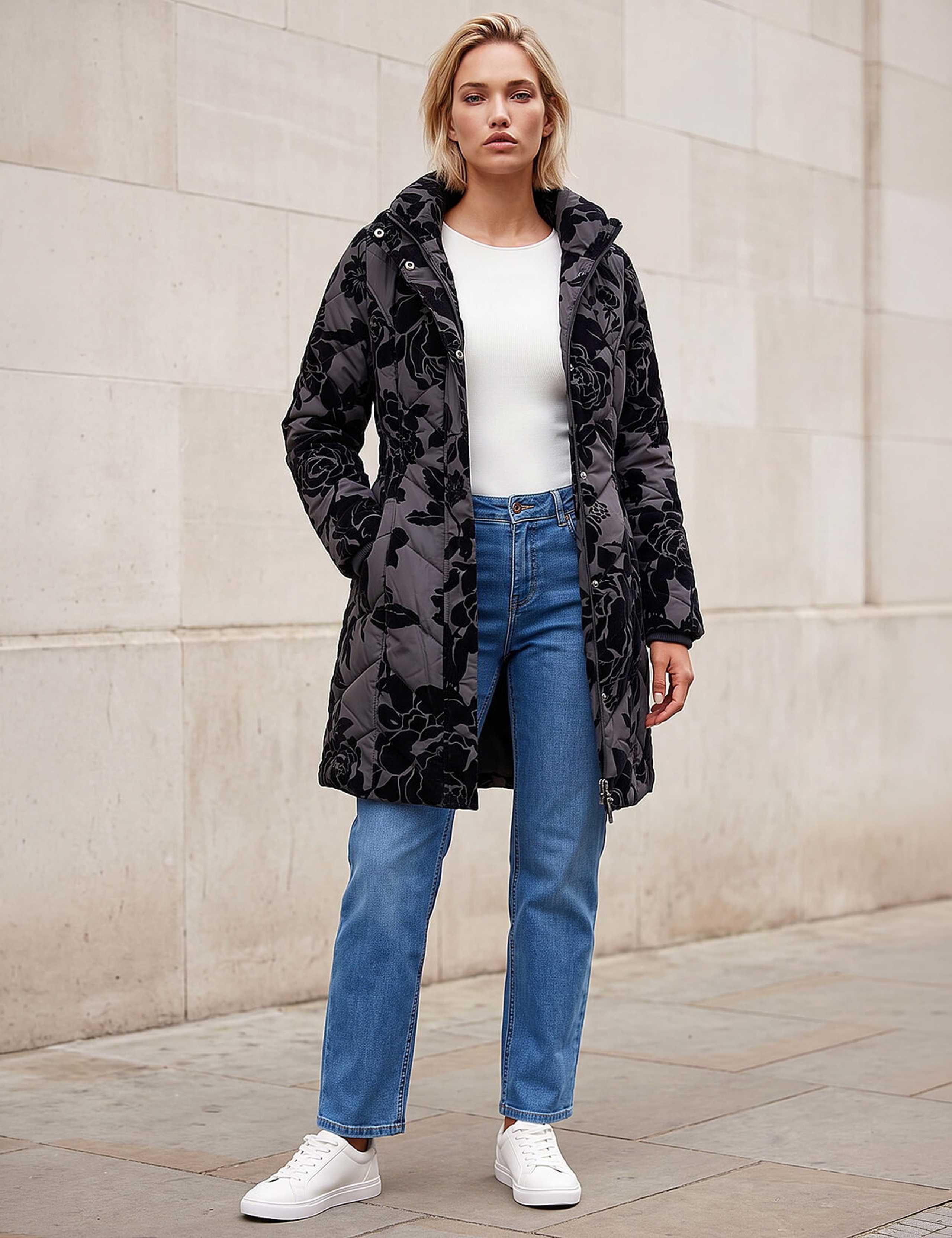 Floral Padded Funnel Neck Coat 2 of 4