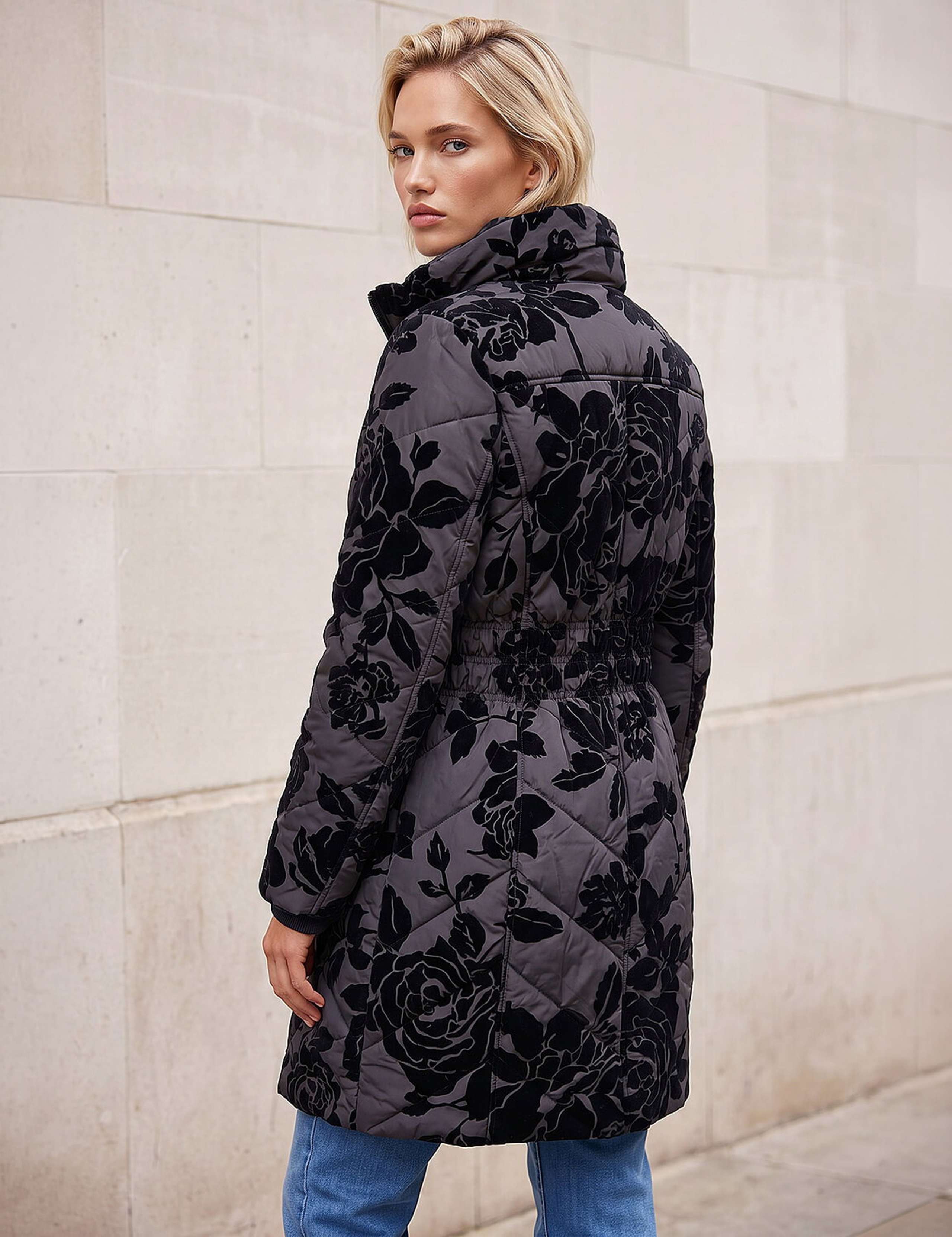 Floral Padded Funnel Neck Coat 4 of 4