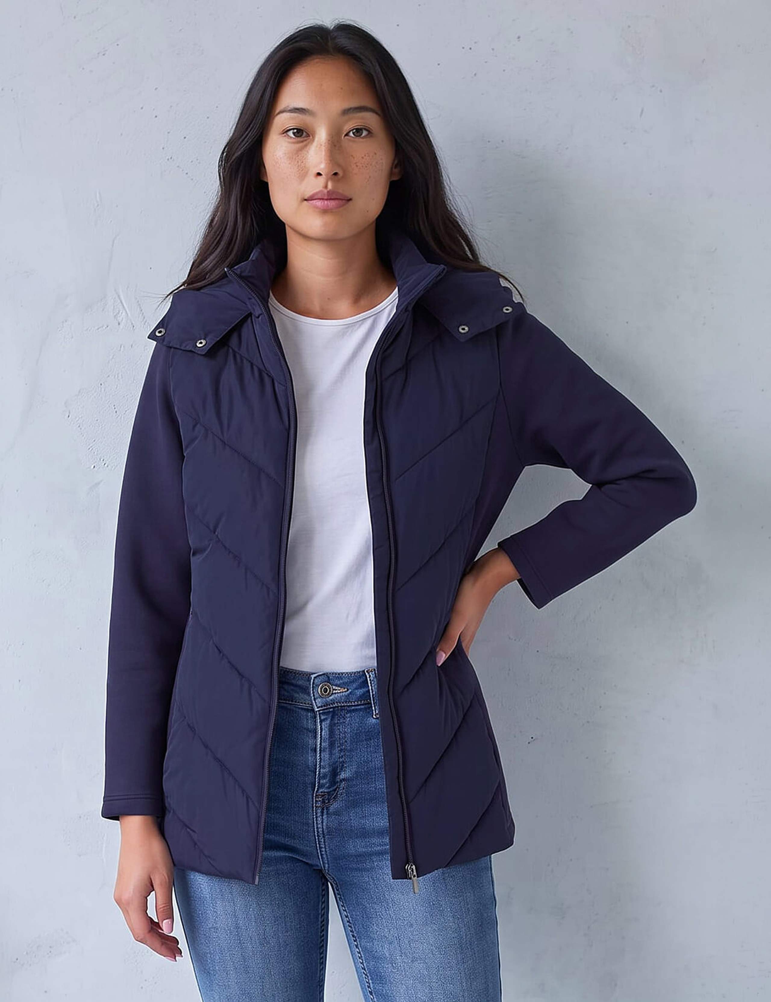 Petite Chevron Quilted Hooded Coat 1 of 4