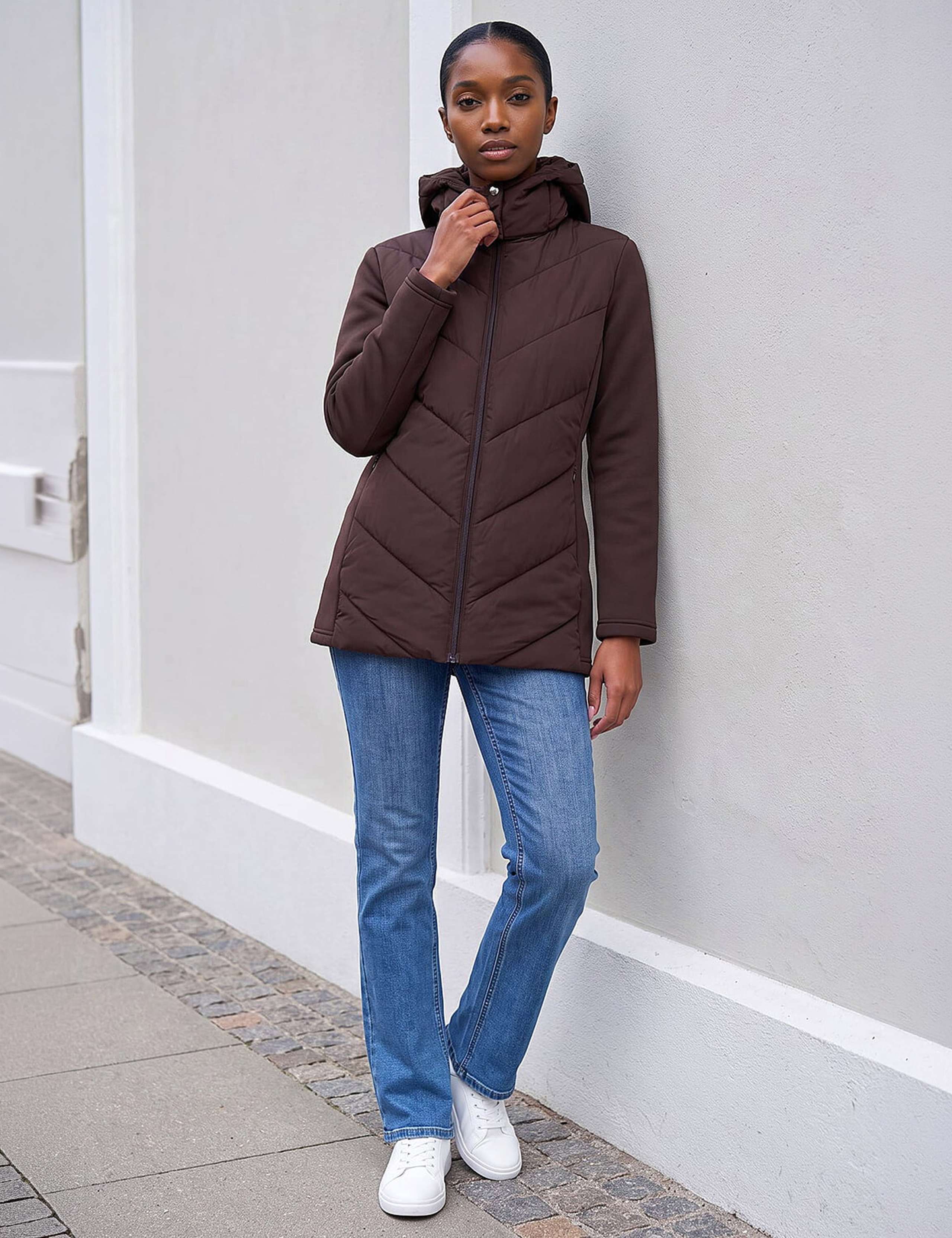 Petite Chevron Quilted Hooded Coat 2 of 4