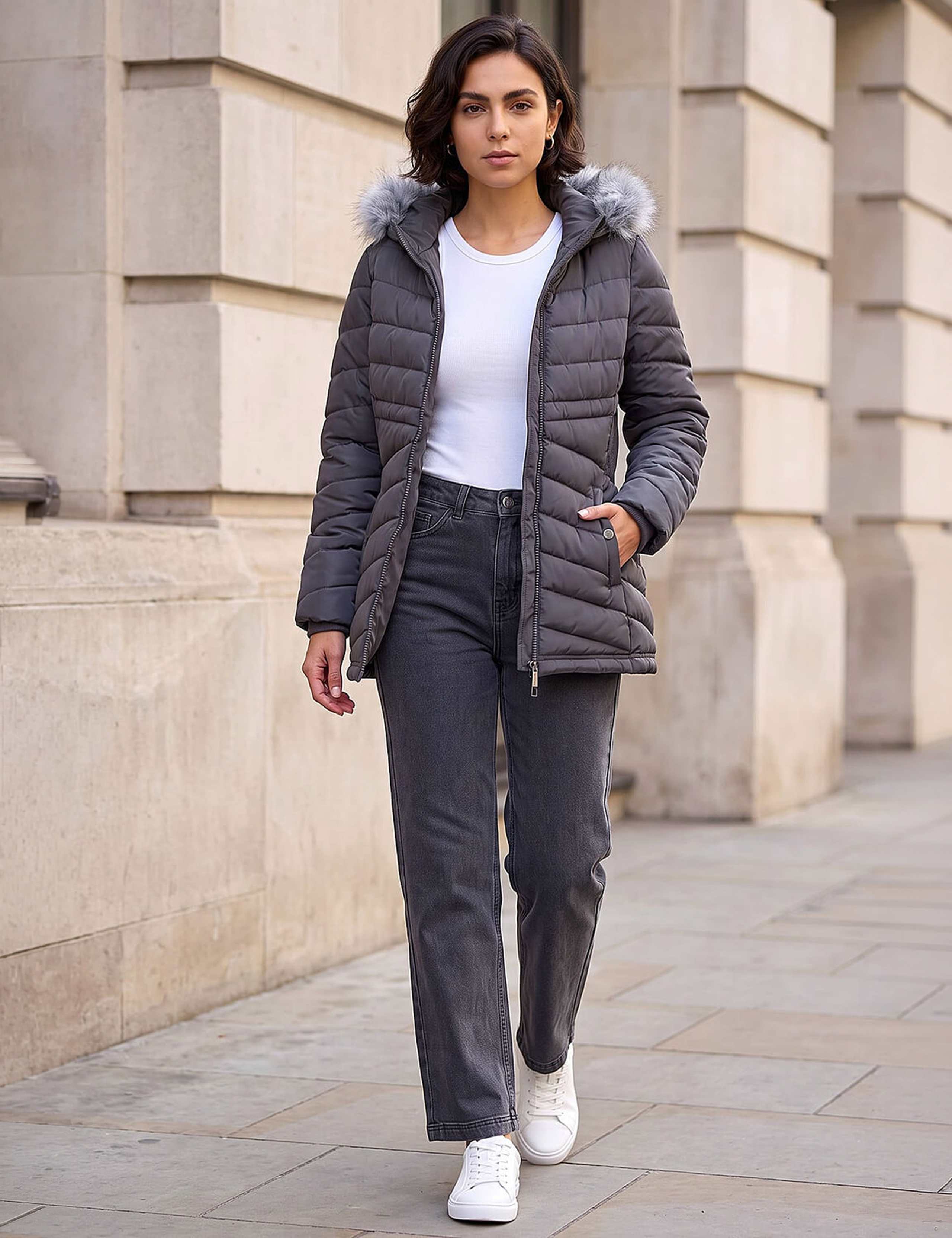 Faux Fur Quilted Hooded Coat 2 of 4