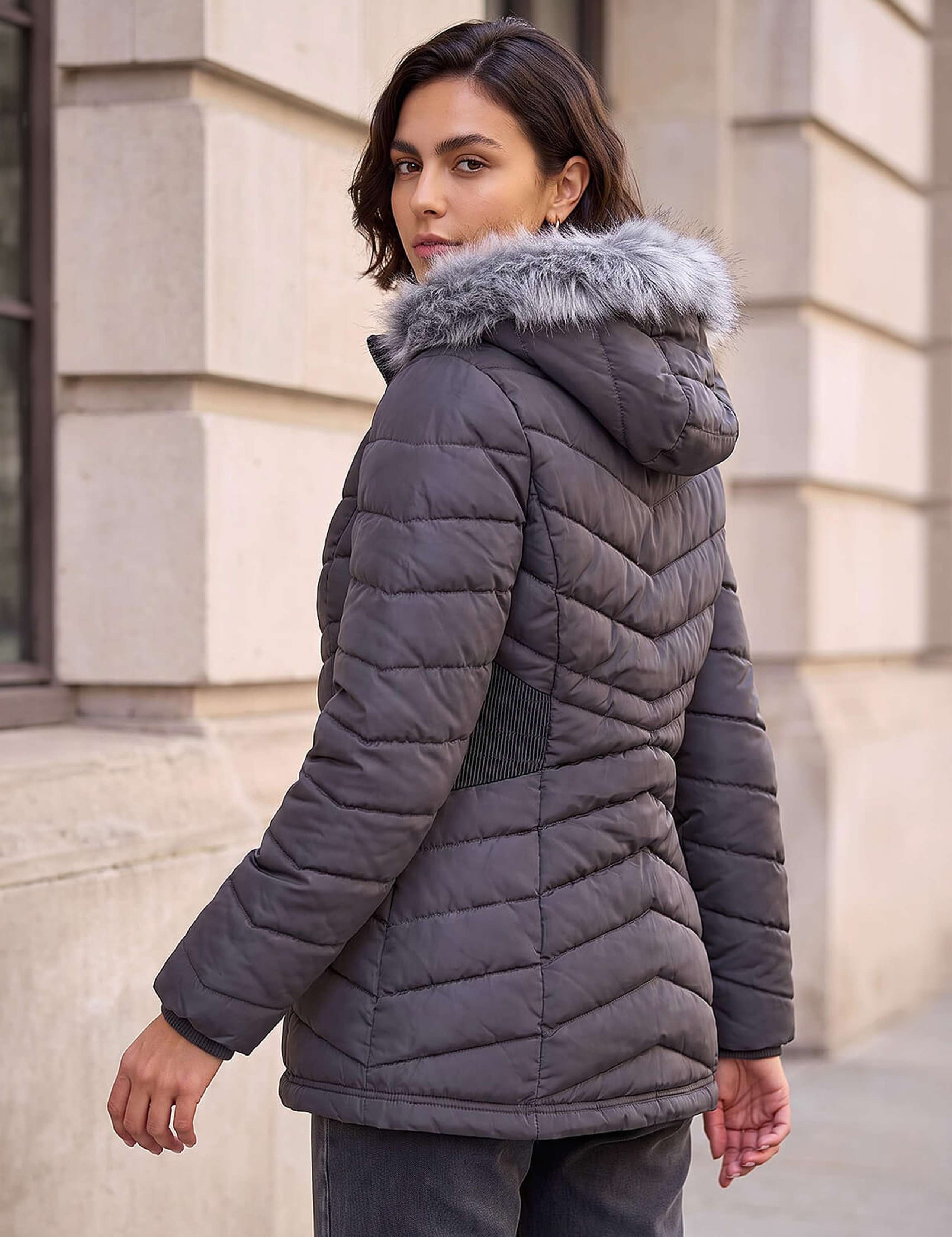 Faux Fur Quilted Hooded Coat 4 of 4