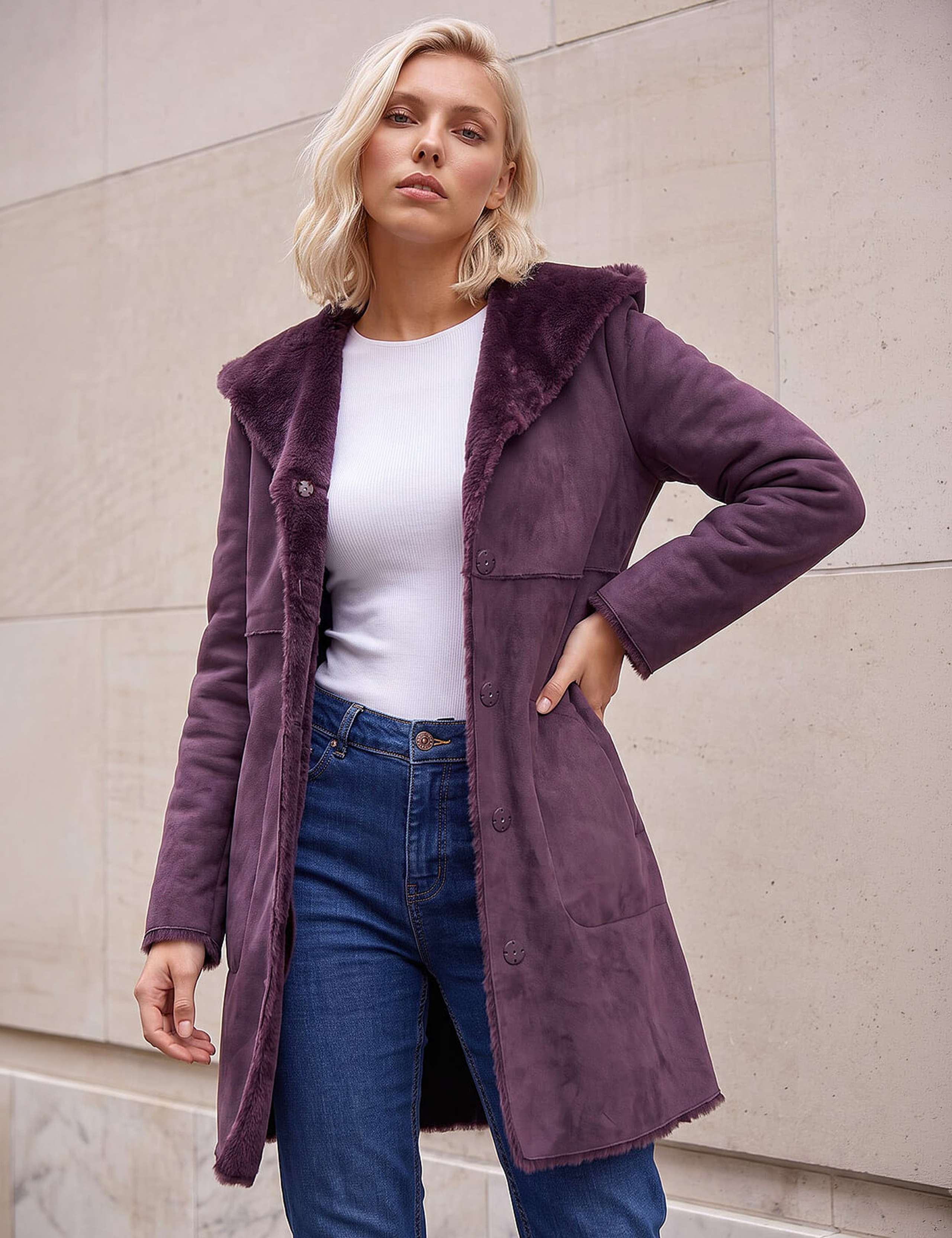 Petite Faux Shearling Reversible Hooded Coat 1 of 4