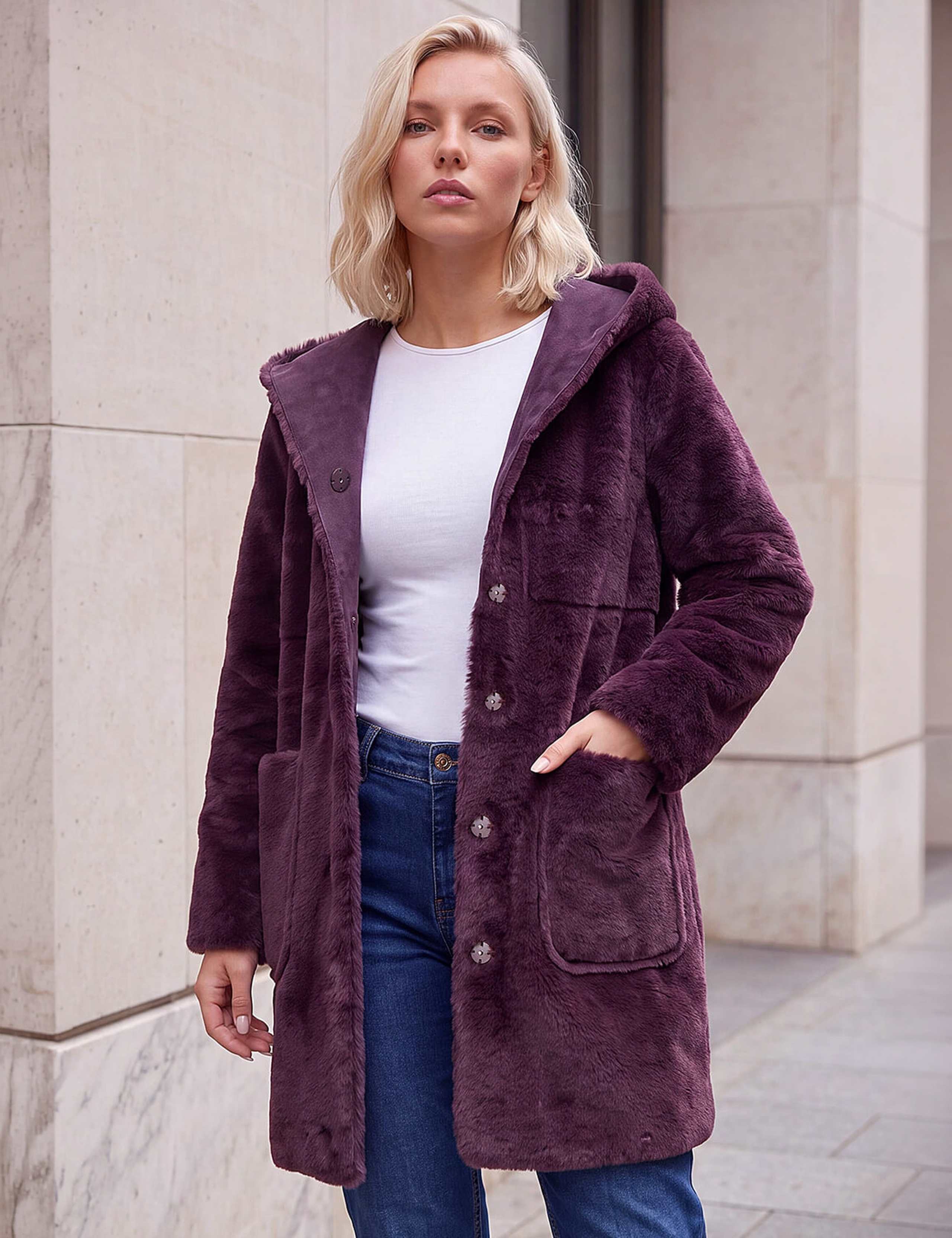 Petite Faux Shearling Reversible Hooded Coat 2 of 4