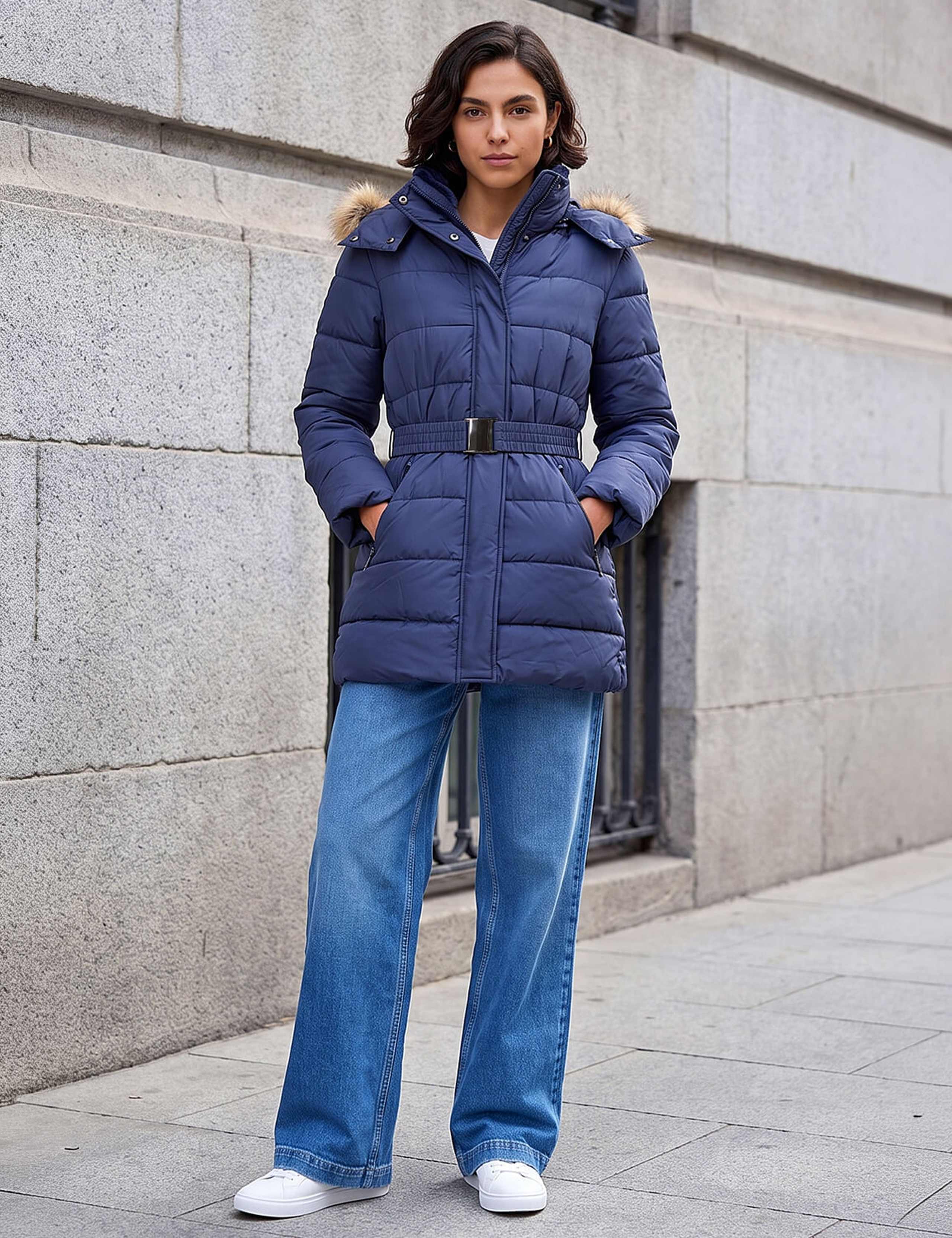 Padded Belted Faux Fur Trim Coat 2 of 4