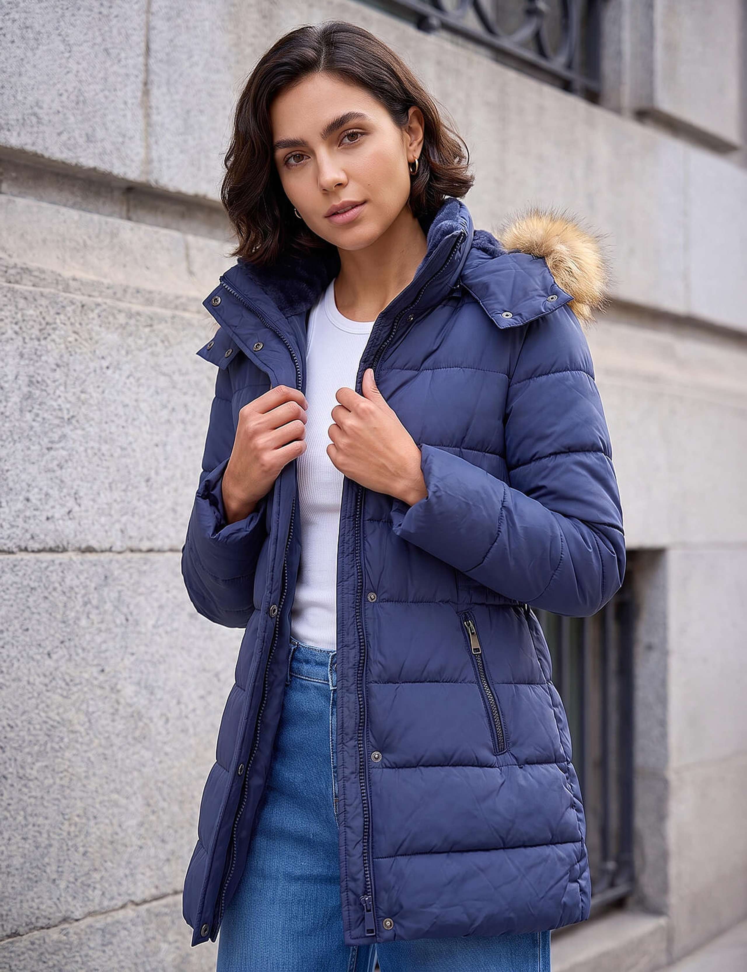 Padded Belted Faux Fur Trim Coat 3 of 4