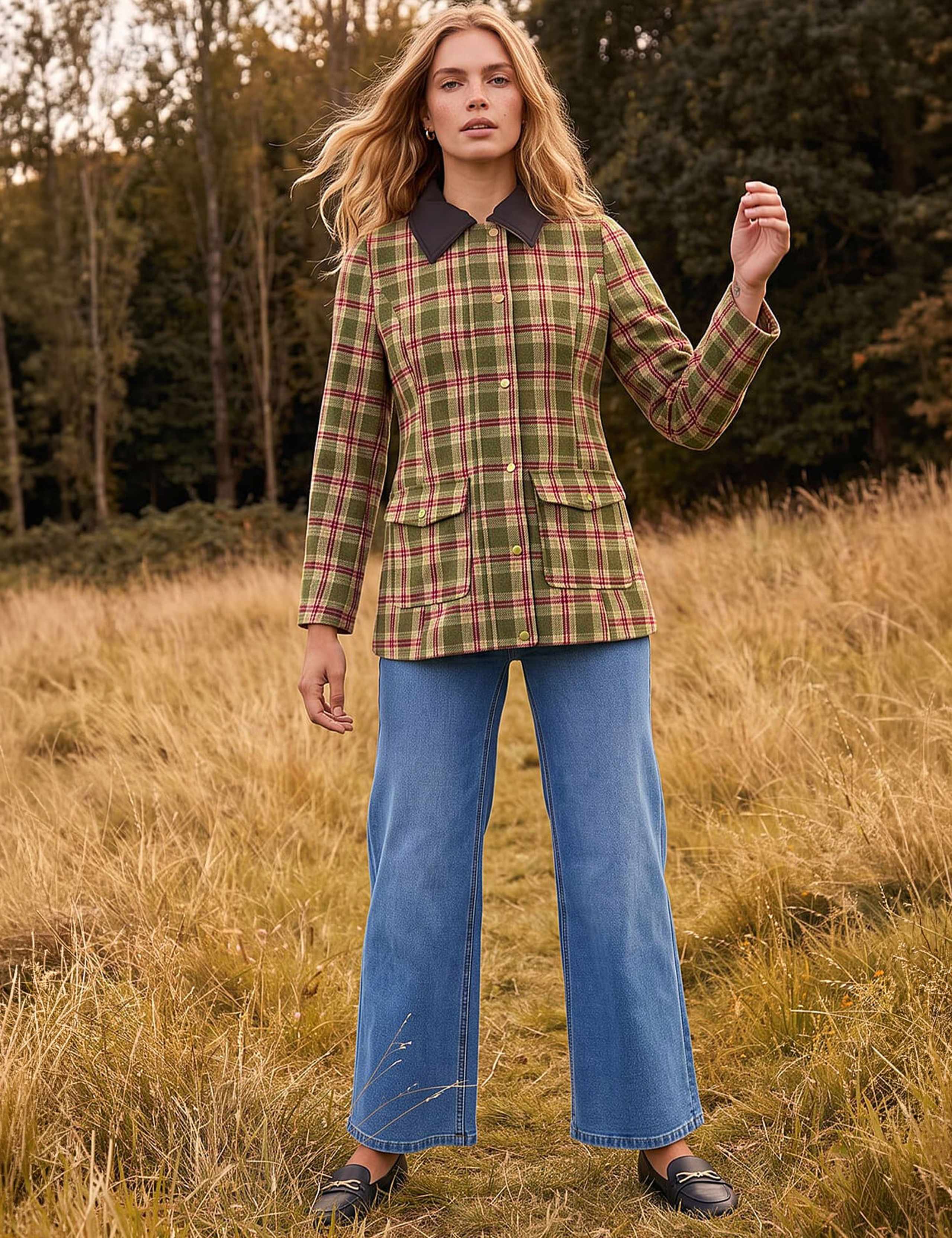Petite Checked Collared Car Coat 2 of 4