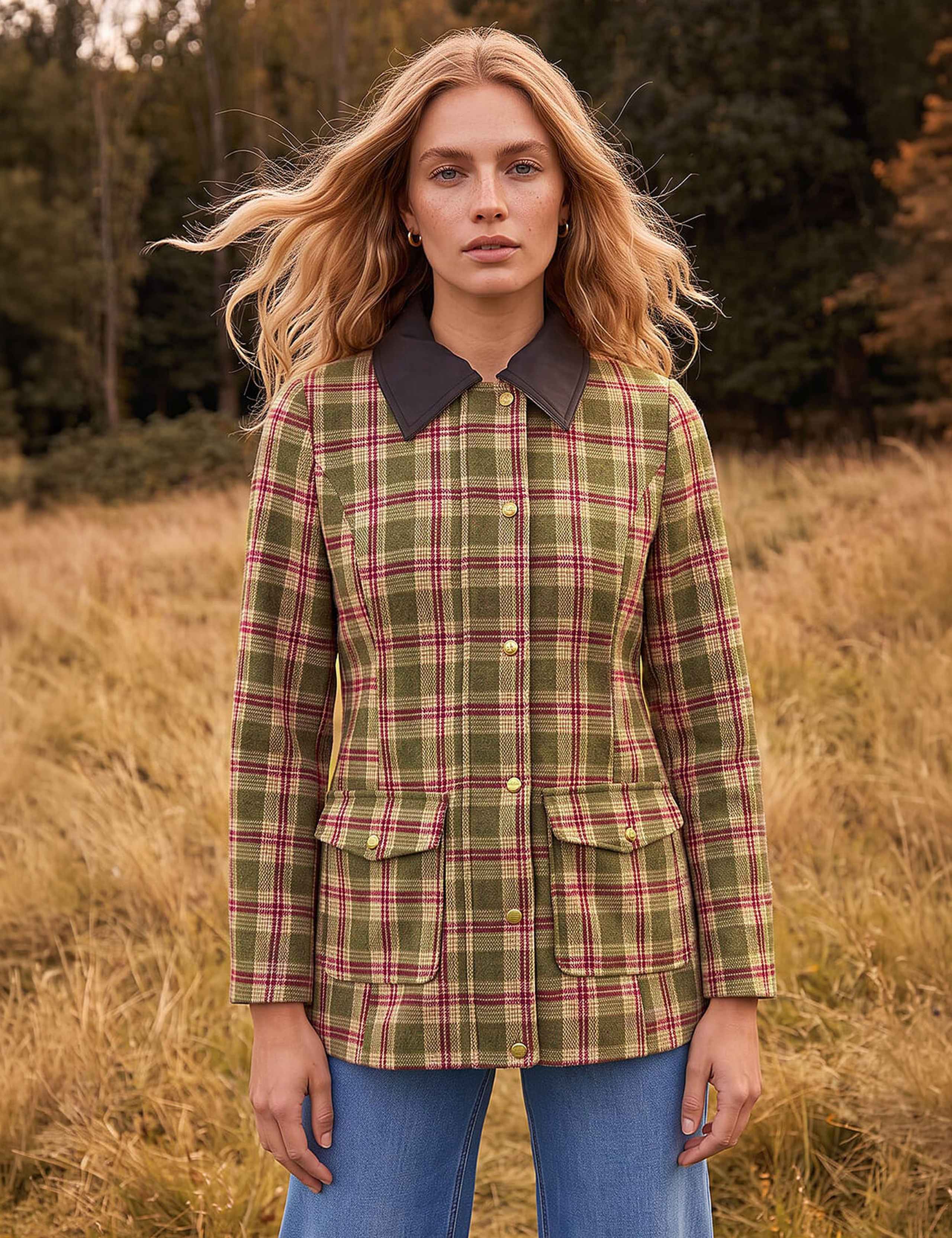 Petite Checked Collared Car Coat 3 of 4