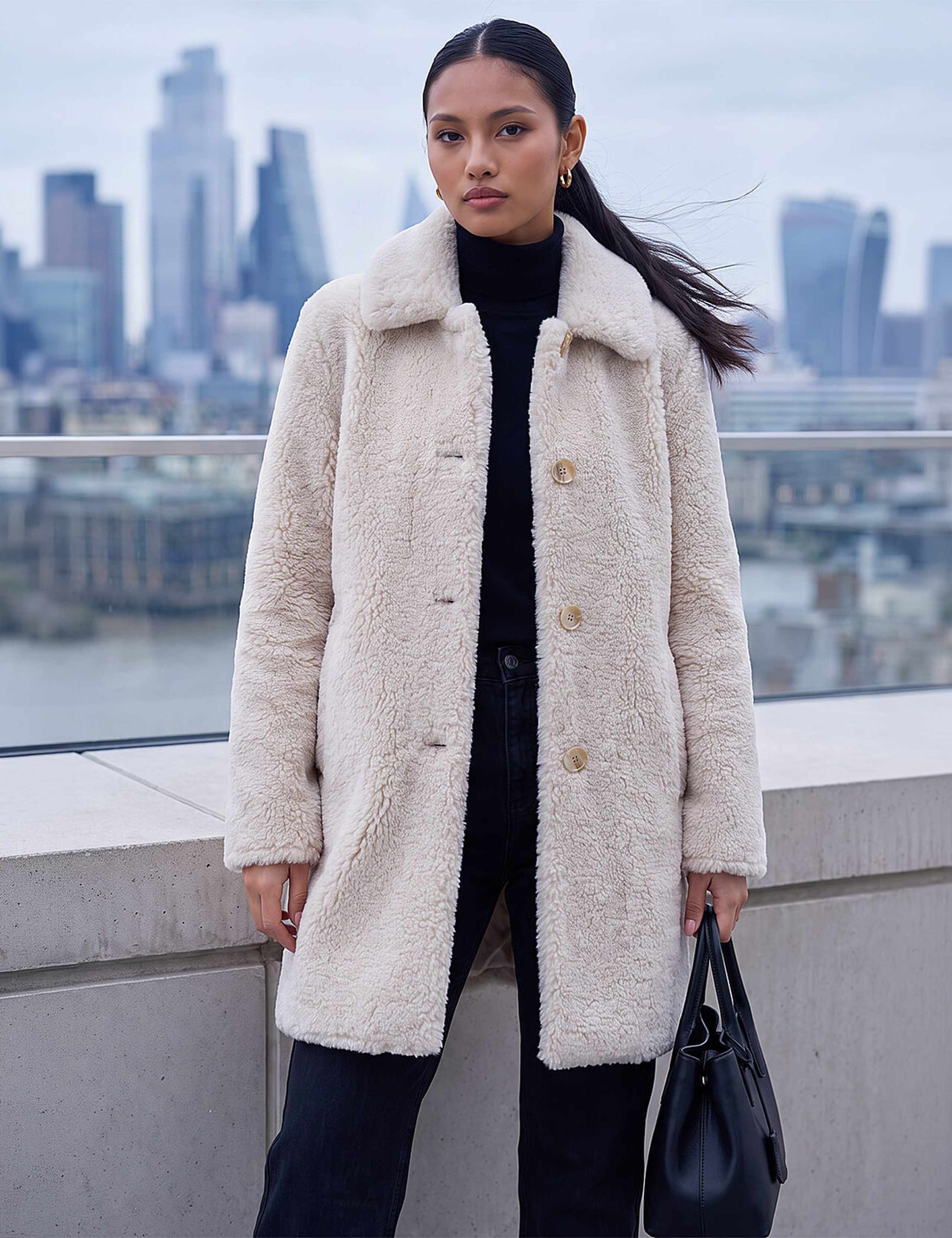 Petite Faux Shearling Single Breasted Coat 1 of 4