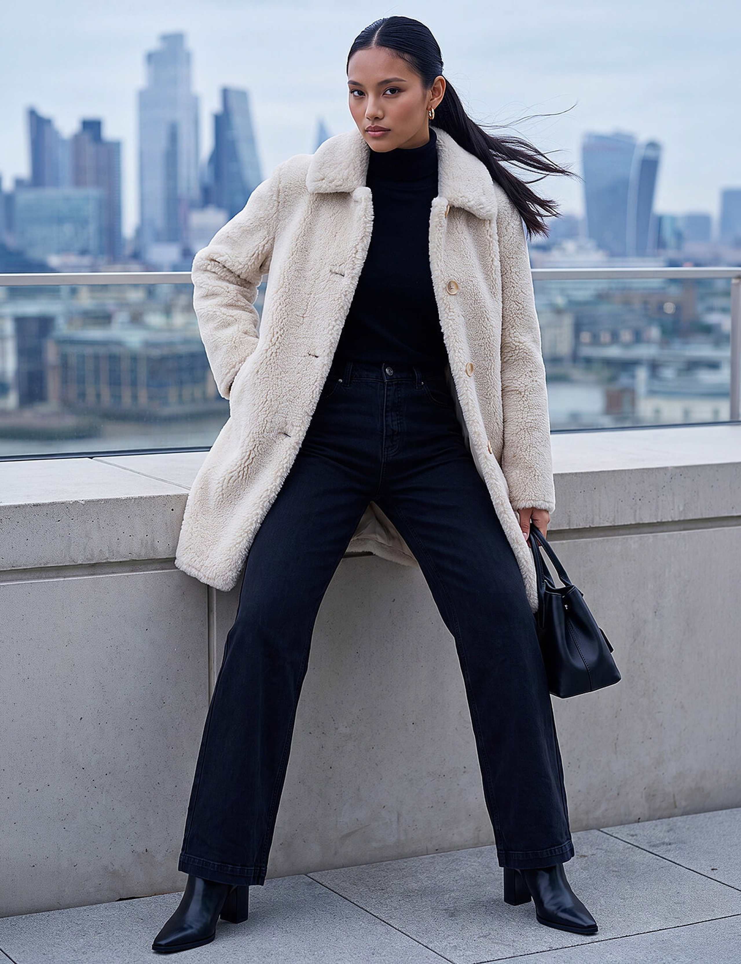 Petite Faux Shearling Single Breasted Coat 2 of 4
