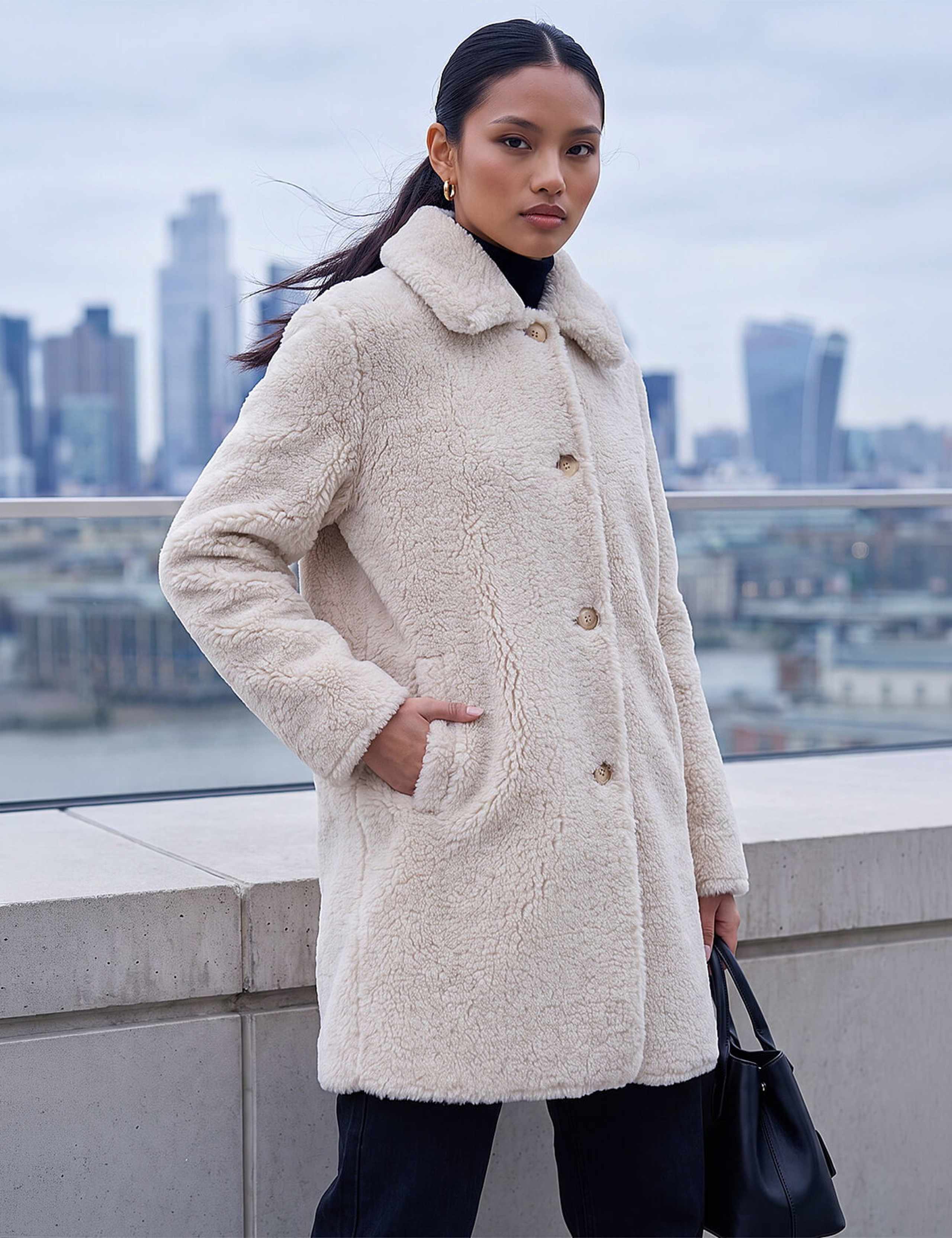 Petite Faux Shearling Single Breasted Coat 3 of 4