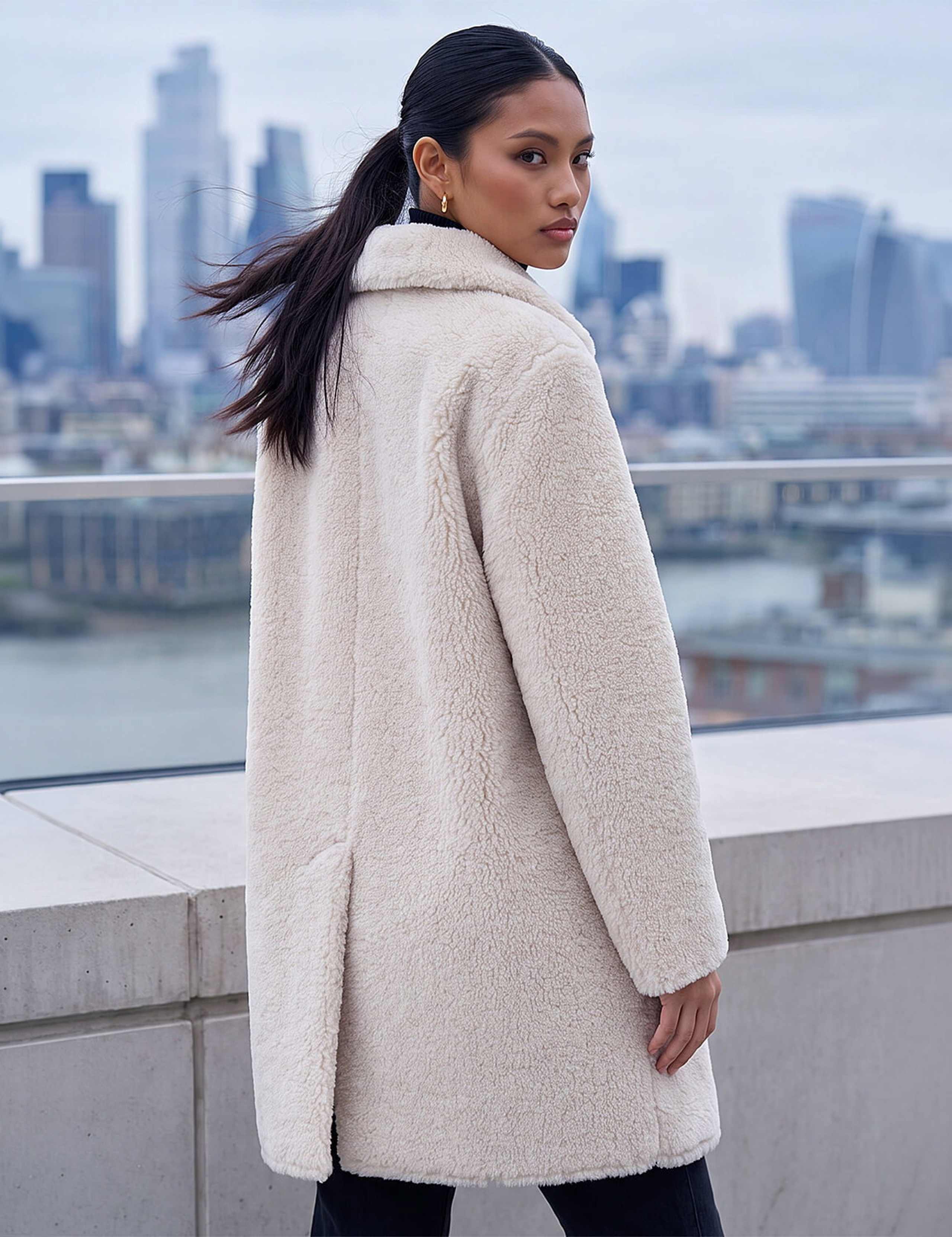 Petite Faux Shearling Single Breasted Coat 4 of 4