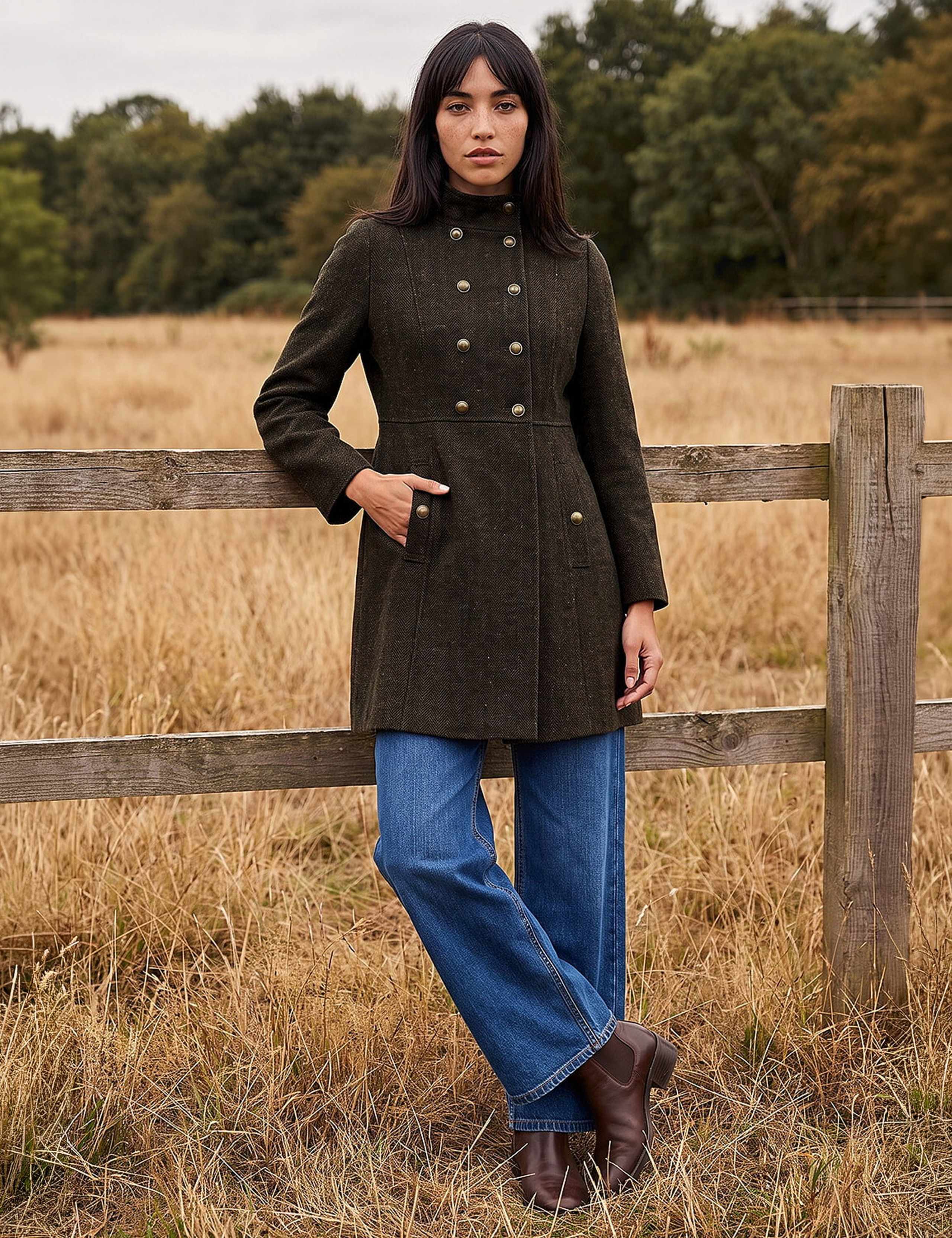 Petite Herringbone Funnel Neck Coat with Wool 2 of 4