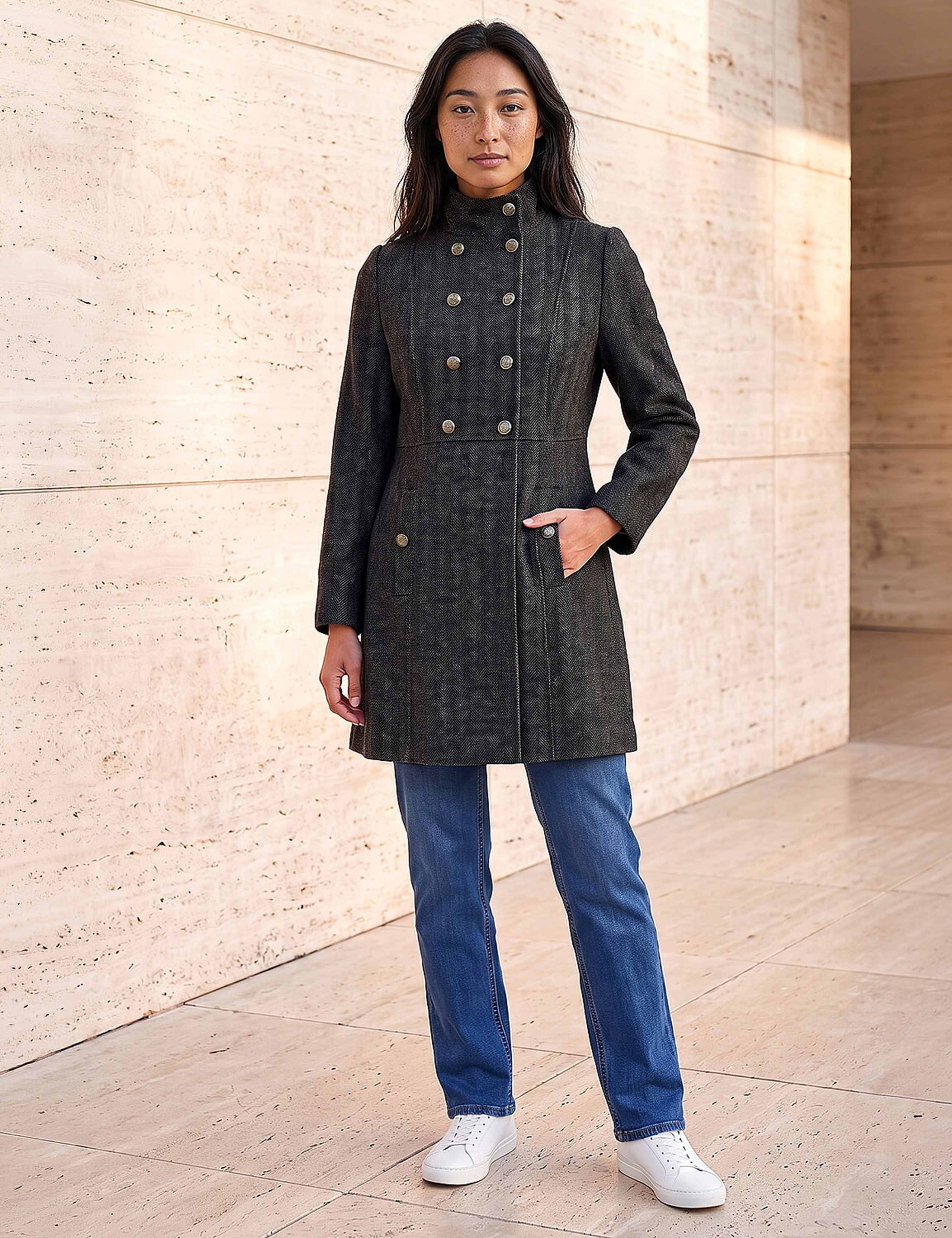Petite Herringbone Funnel Neck Coat with Wool 2 of 4