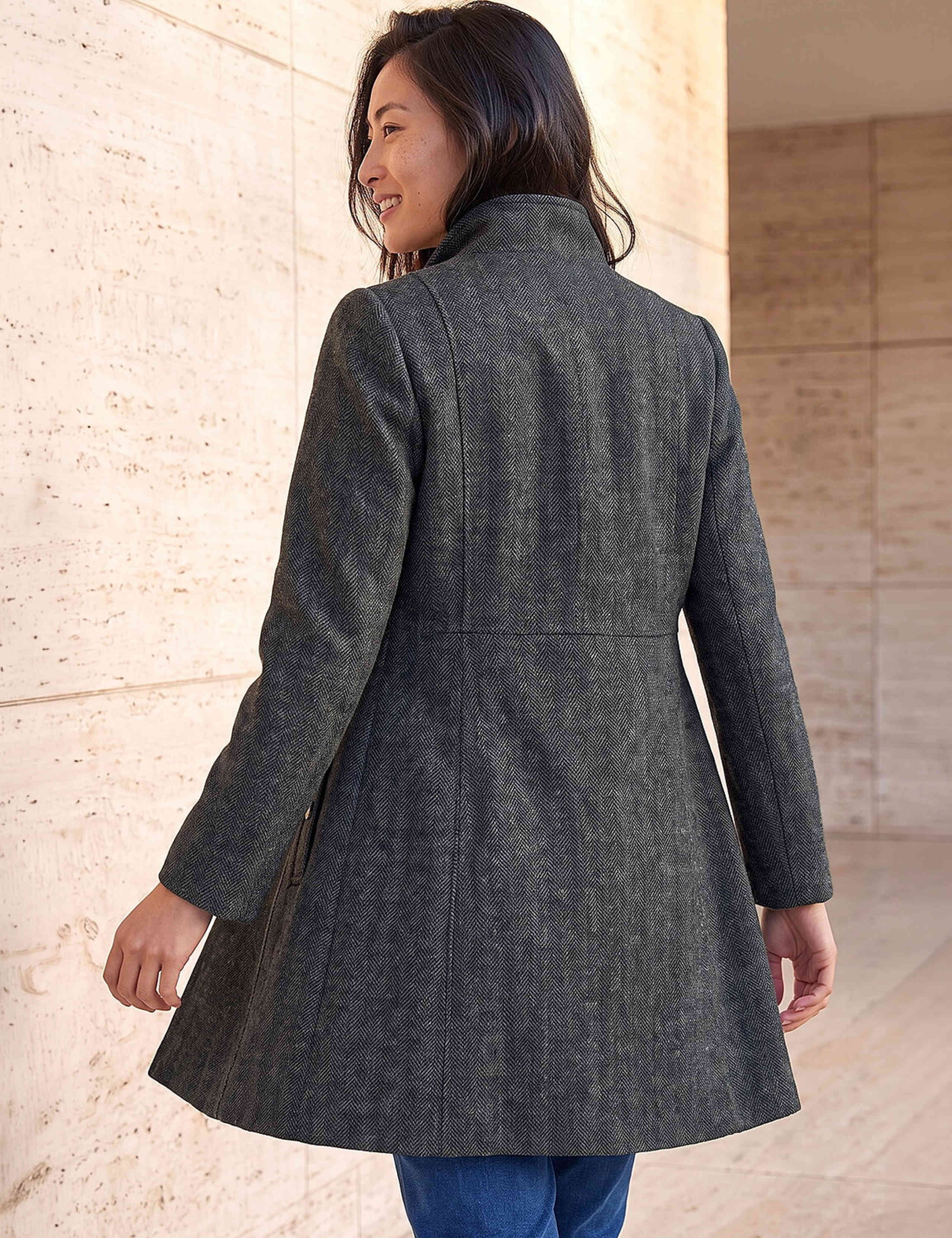 Petite Herringbone Funnel Neck Coat with Wool 4 of 4