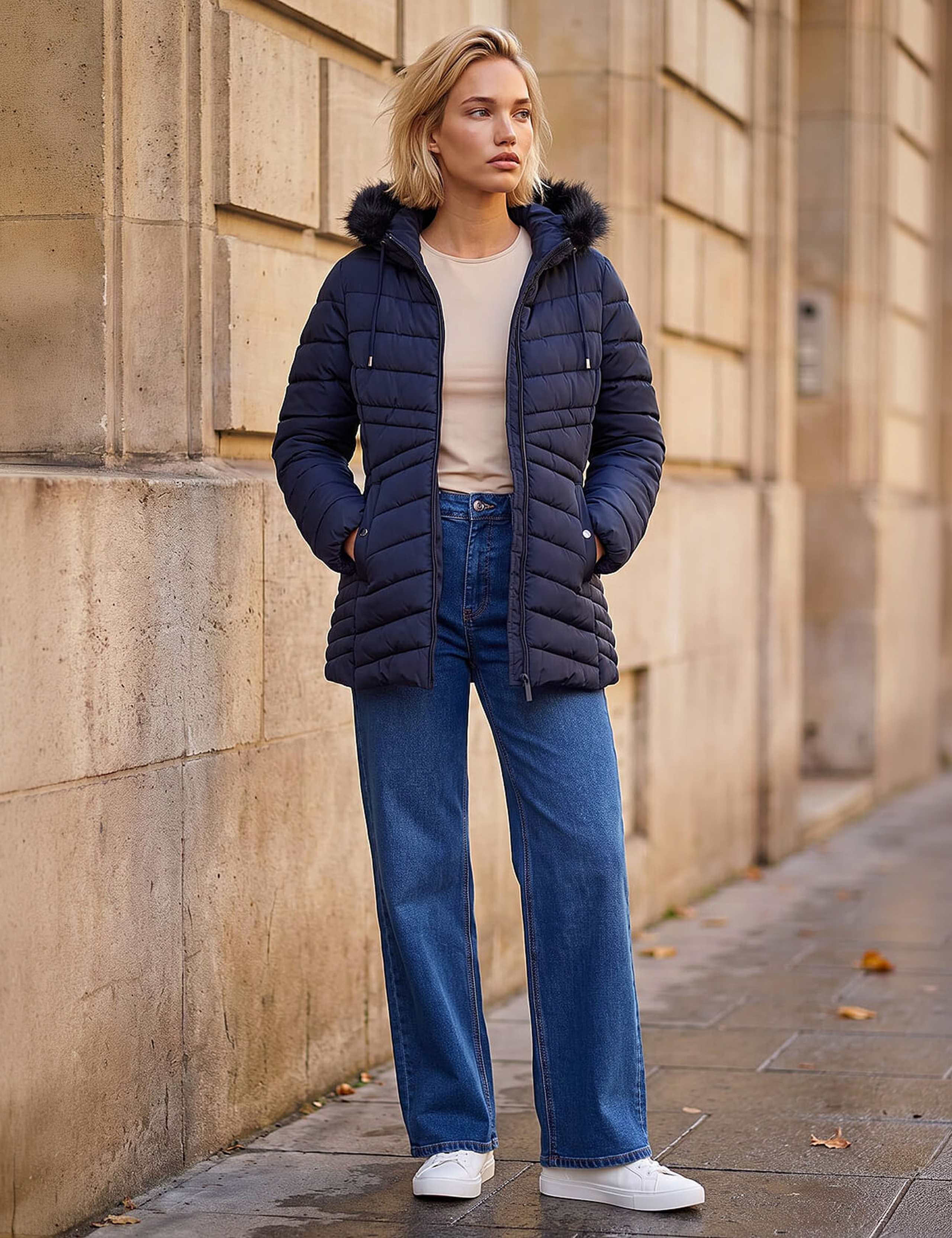 Padded Faux Fur Trim Hooded Coat 2 of 4