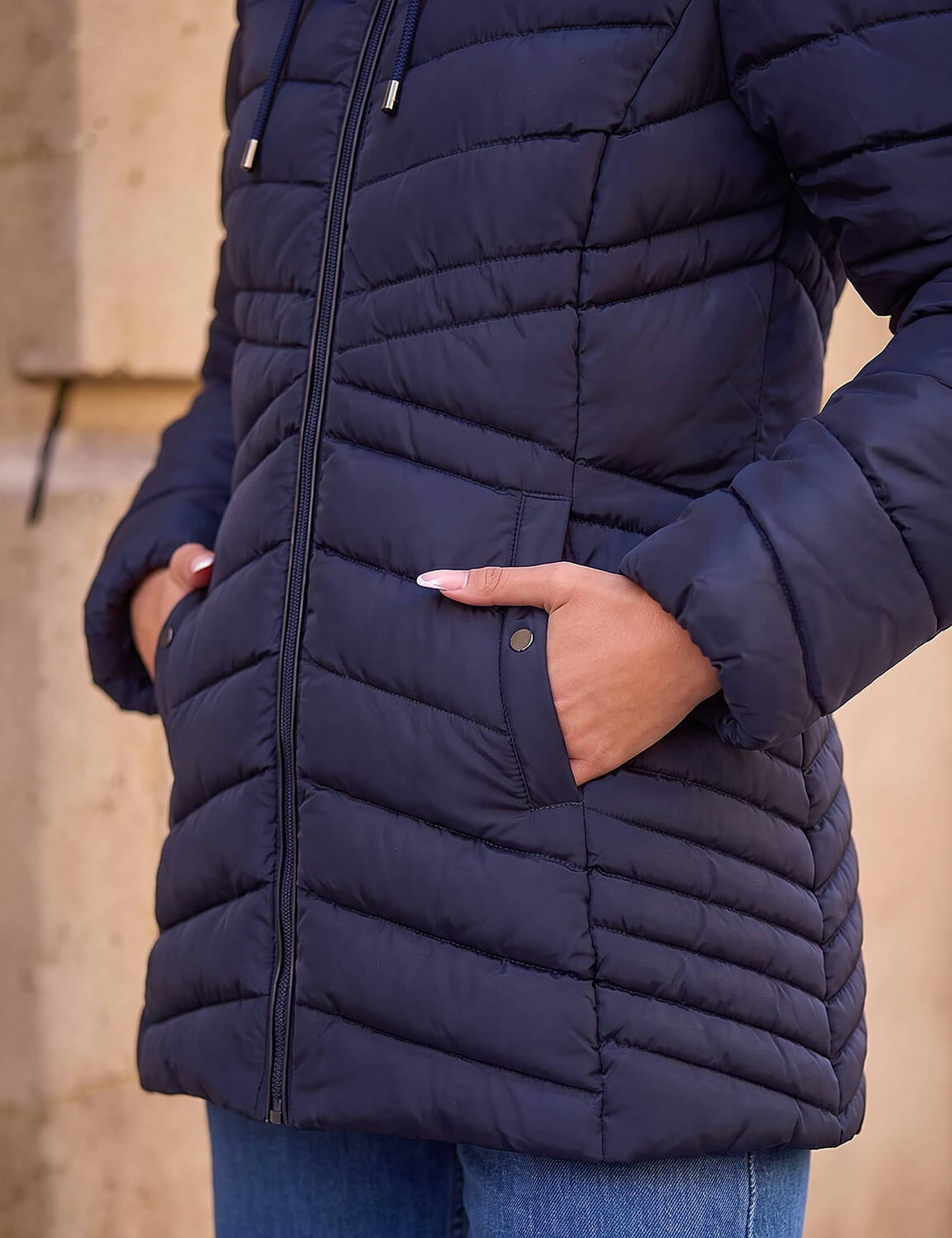 Padded Faux Fur Trim Hooded Coat 3 of 4