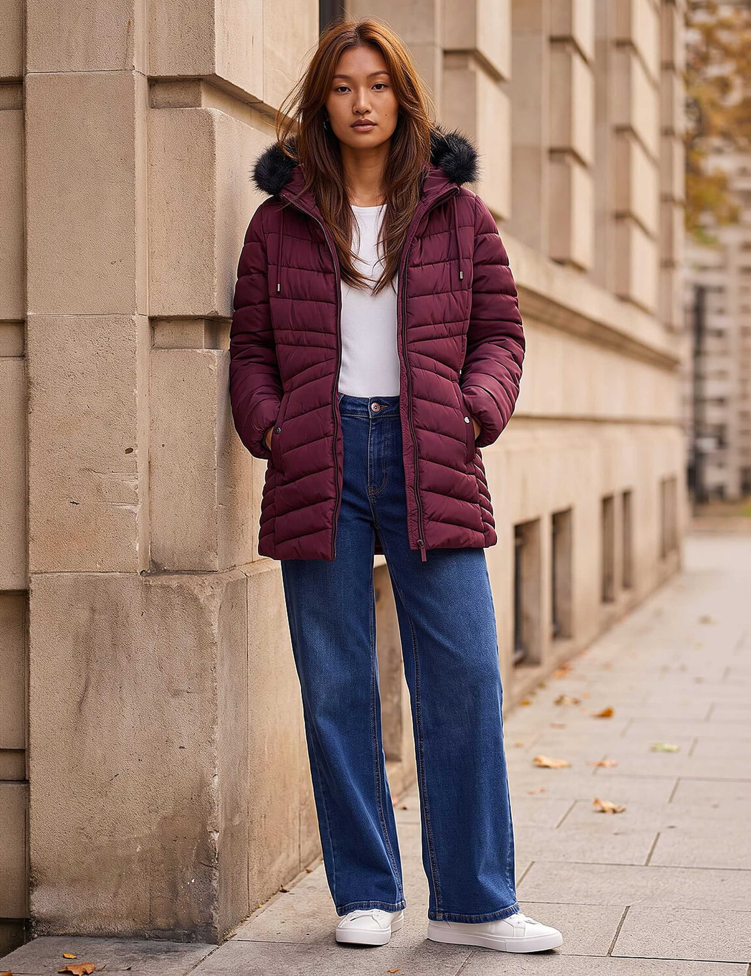 Padded Faux Fur Trim Hooded Coat 2 of 4