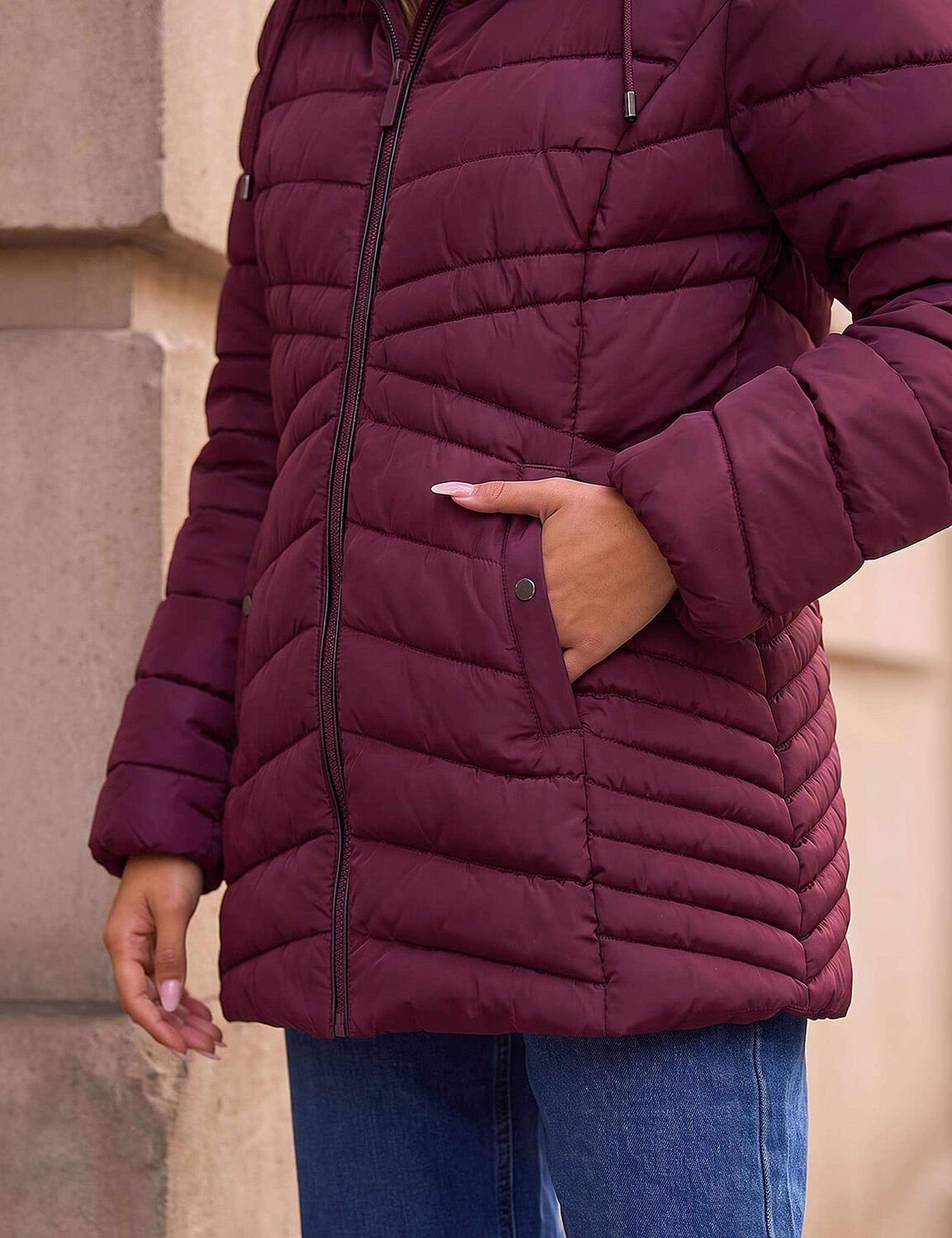Padded Faux Fur Trim Hooded Coat 3 of 4