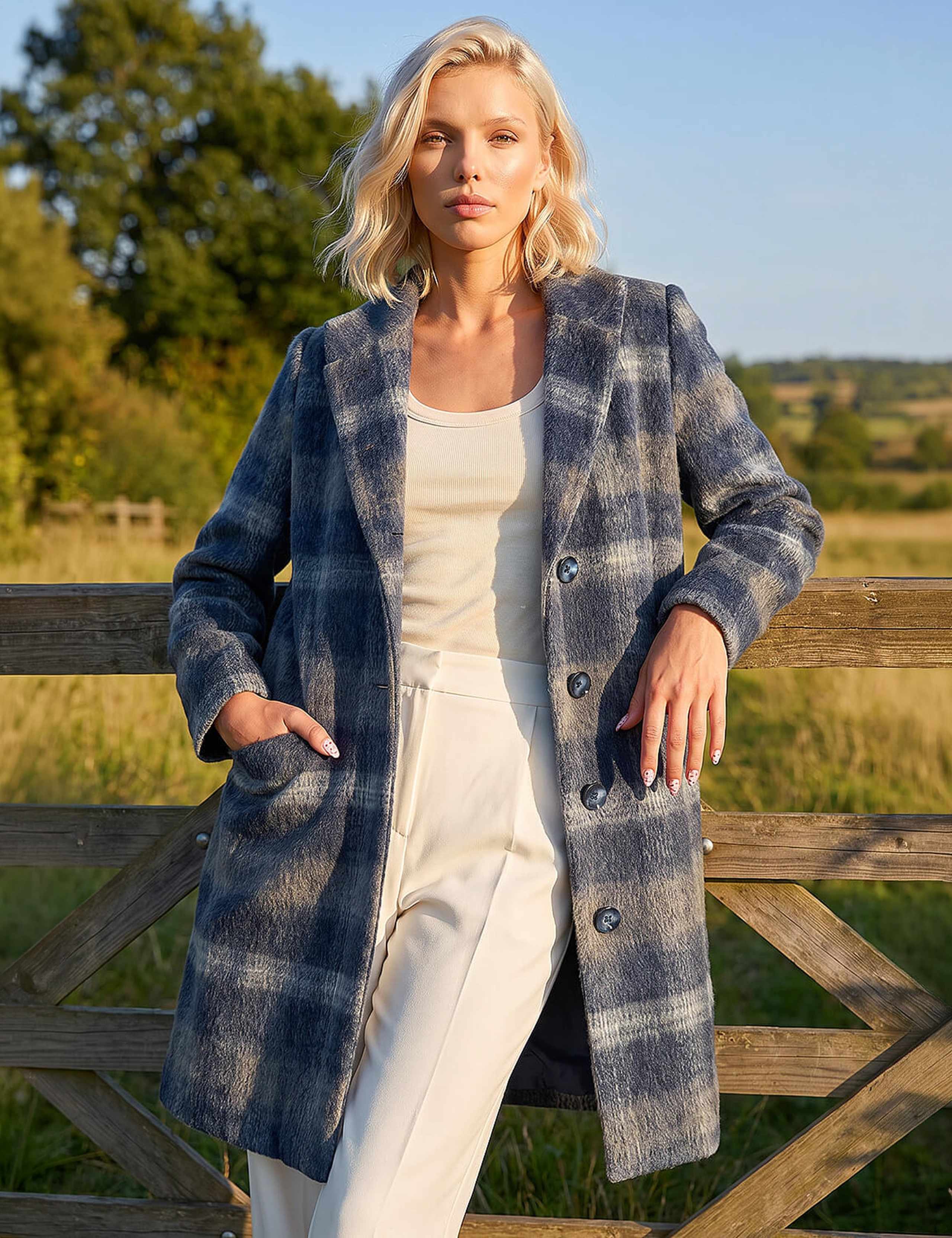 Petite Checked High Neck Coat 1 of 4