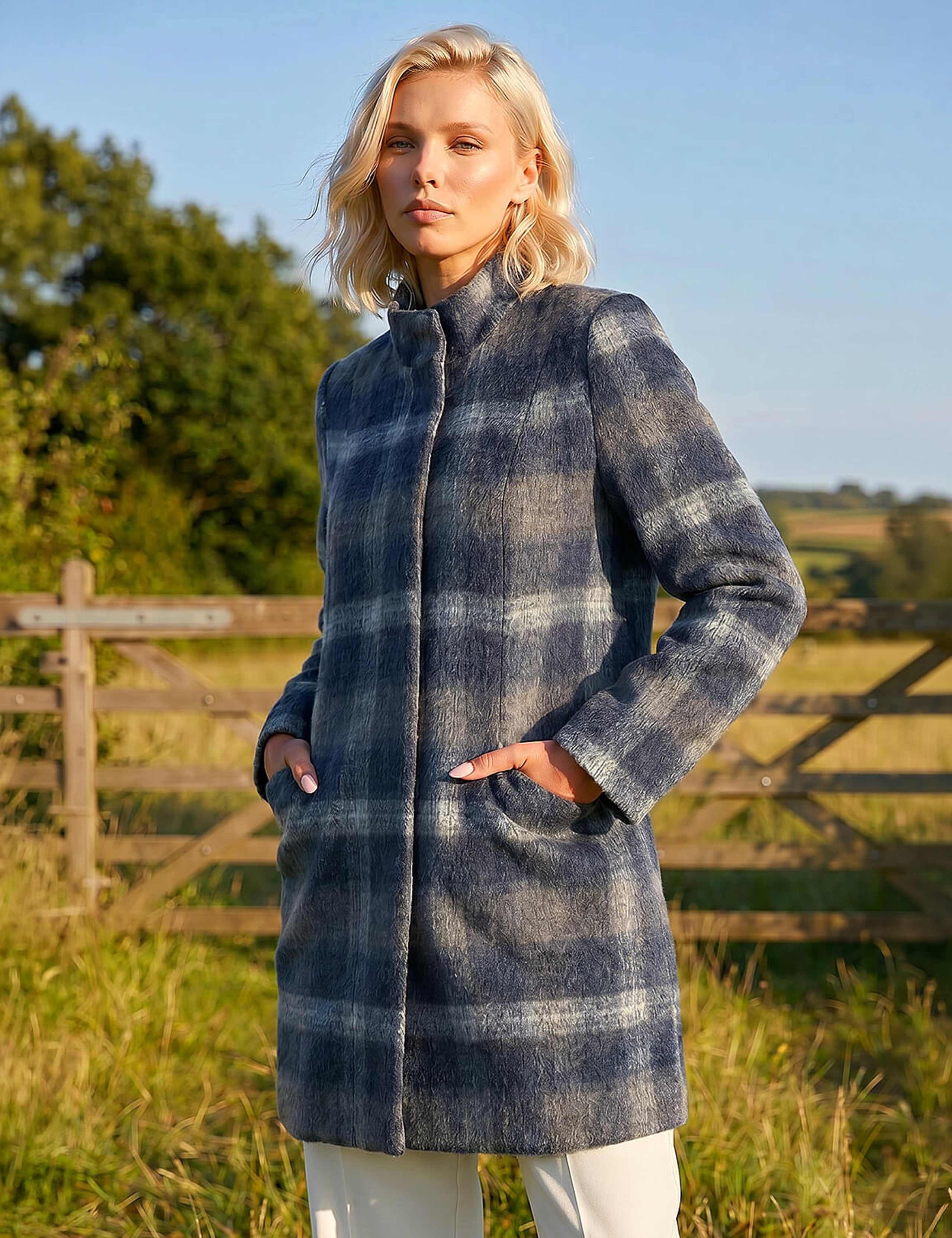 Petite Checked High Neck Coat 2 of 4