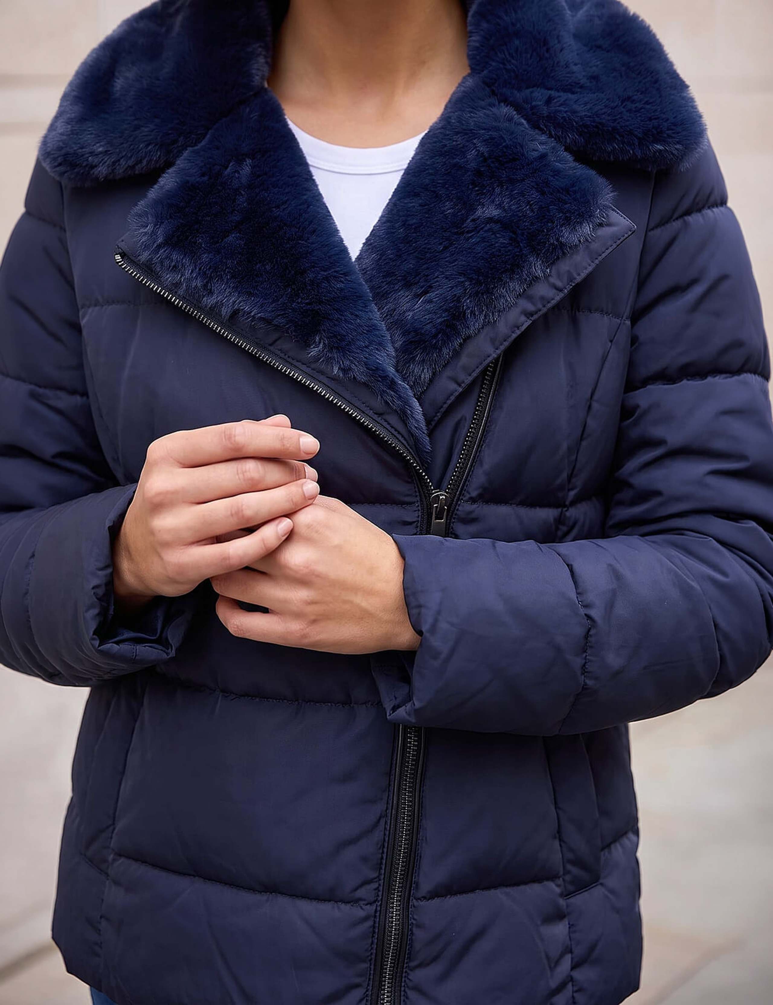 Padded Faux Fur Trim Biker Jacket 3 of 4