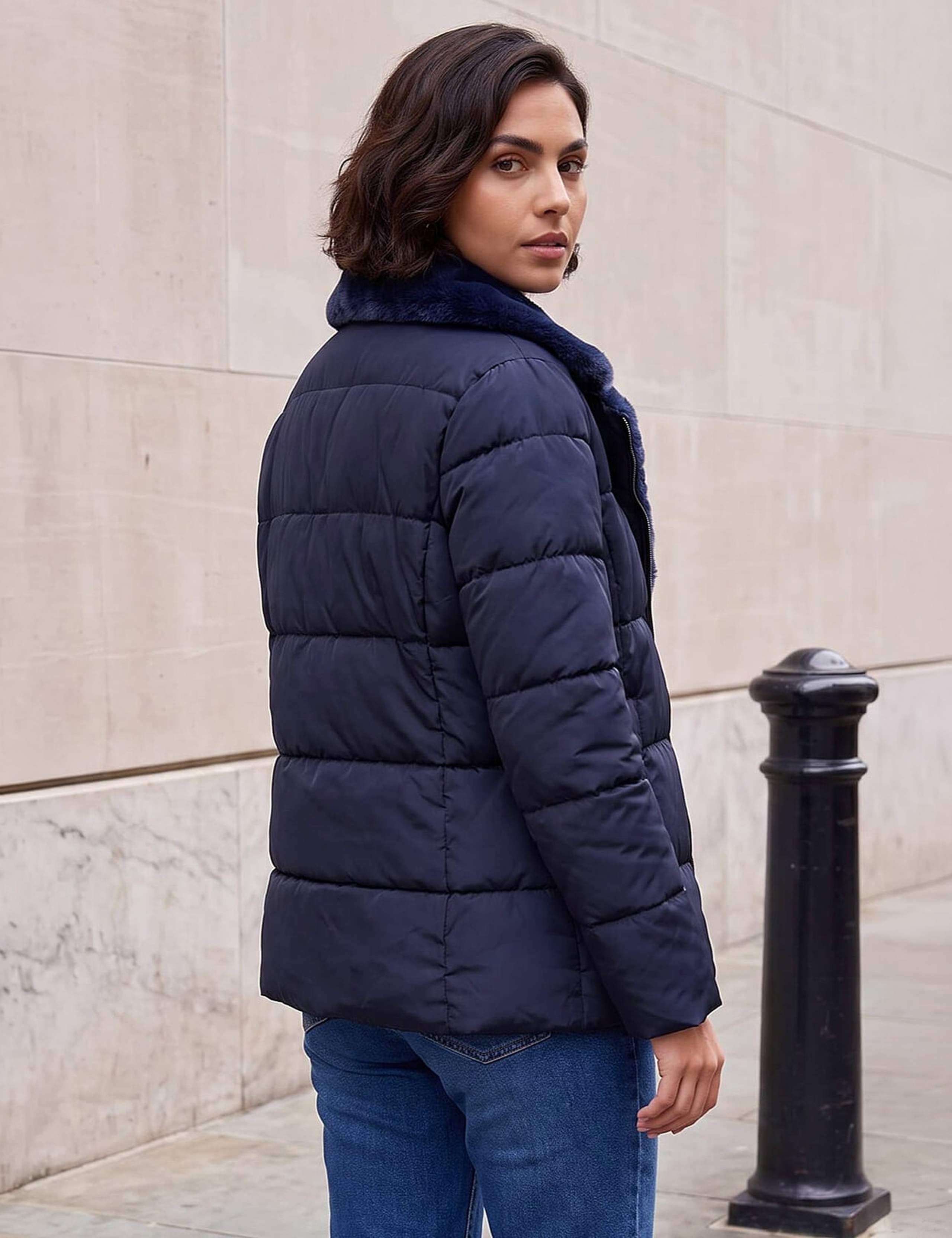 Padded Faux Fur Trim Biker Jacket 4 of 4