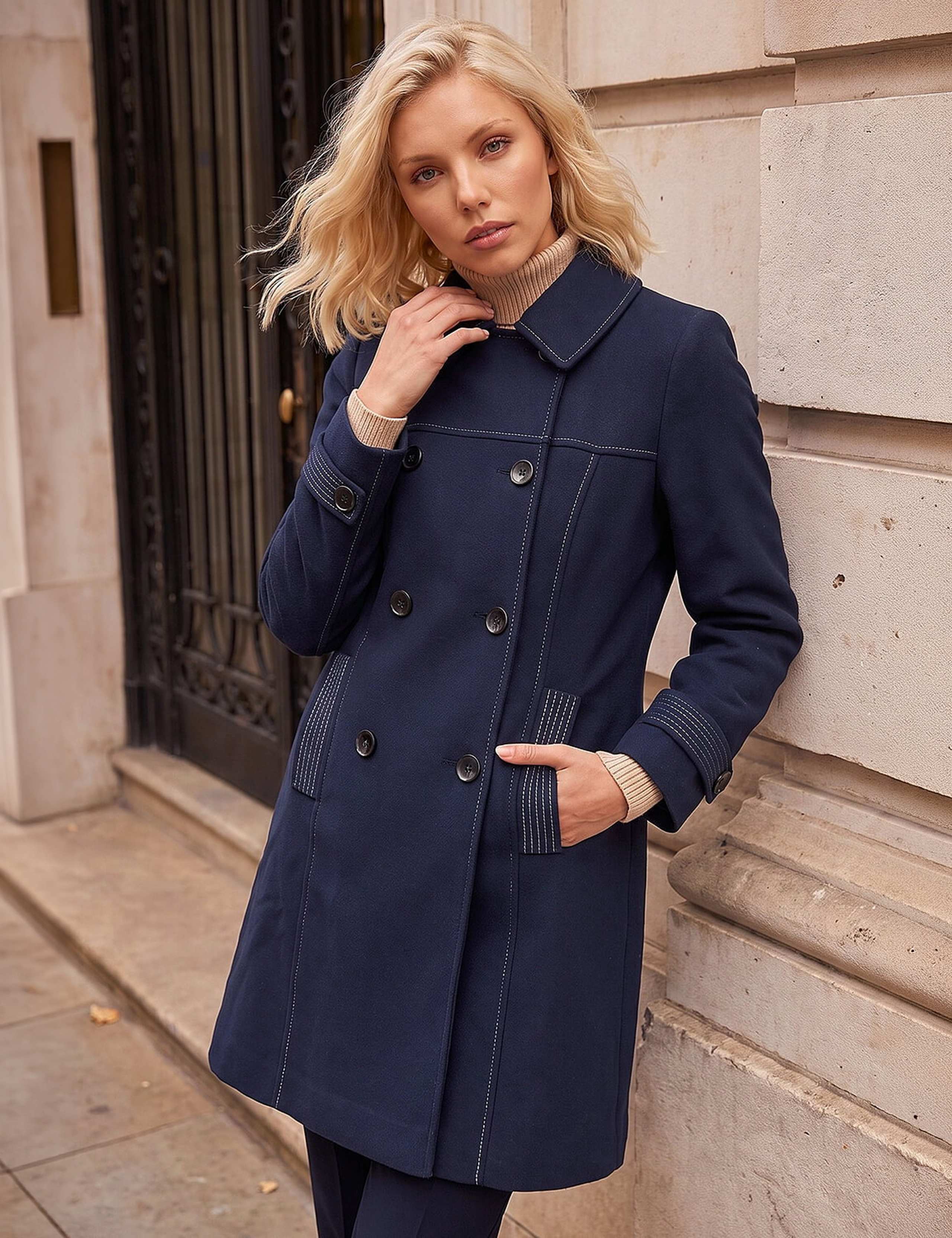 Petite Collared Double Breasted Tailored Coat 2 of 4
