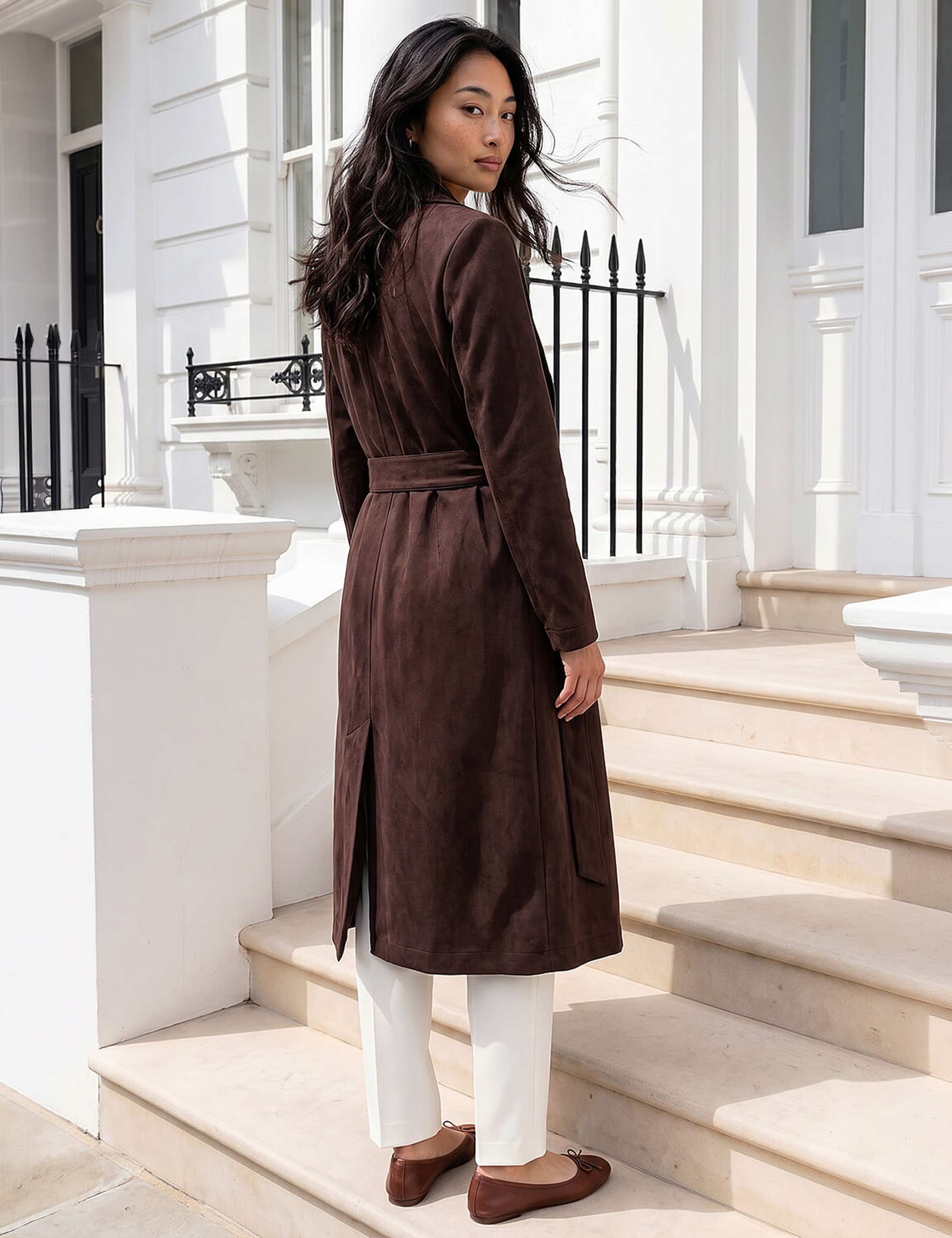 Petite Suedette Belted Double Breasted Trench Coat 4 of 4