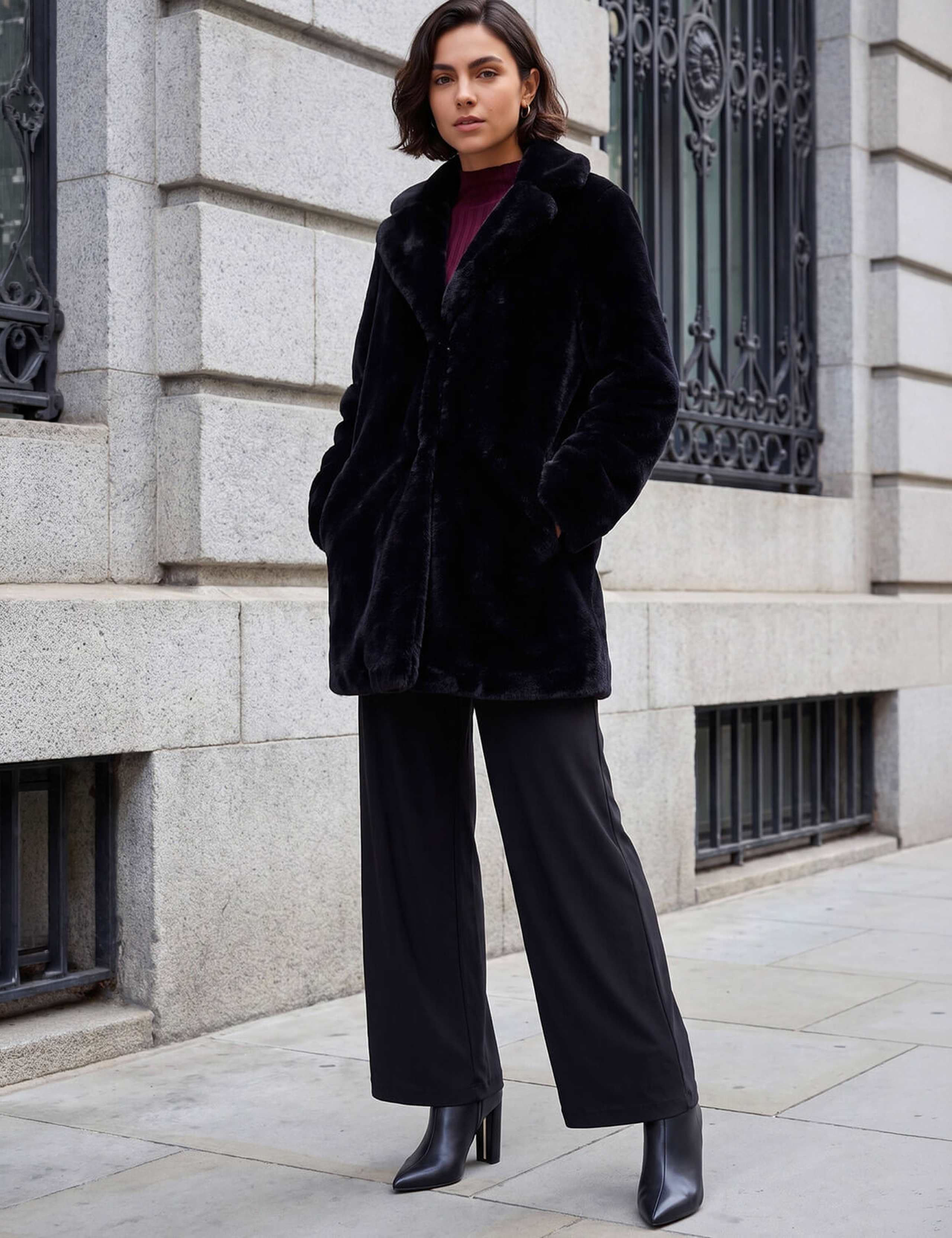 Faux Fur Revere Collar Longline Coat 2 of 4