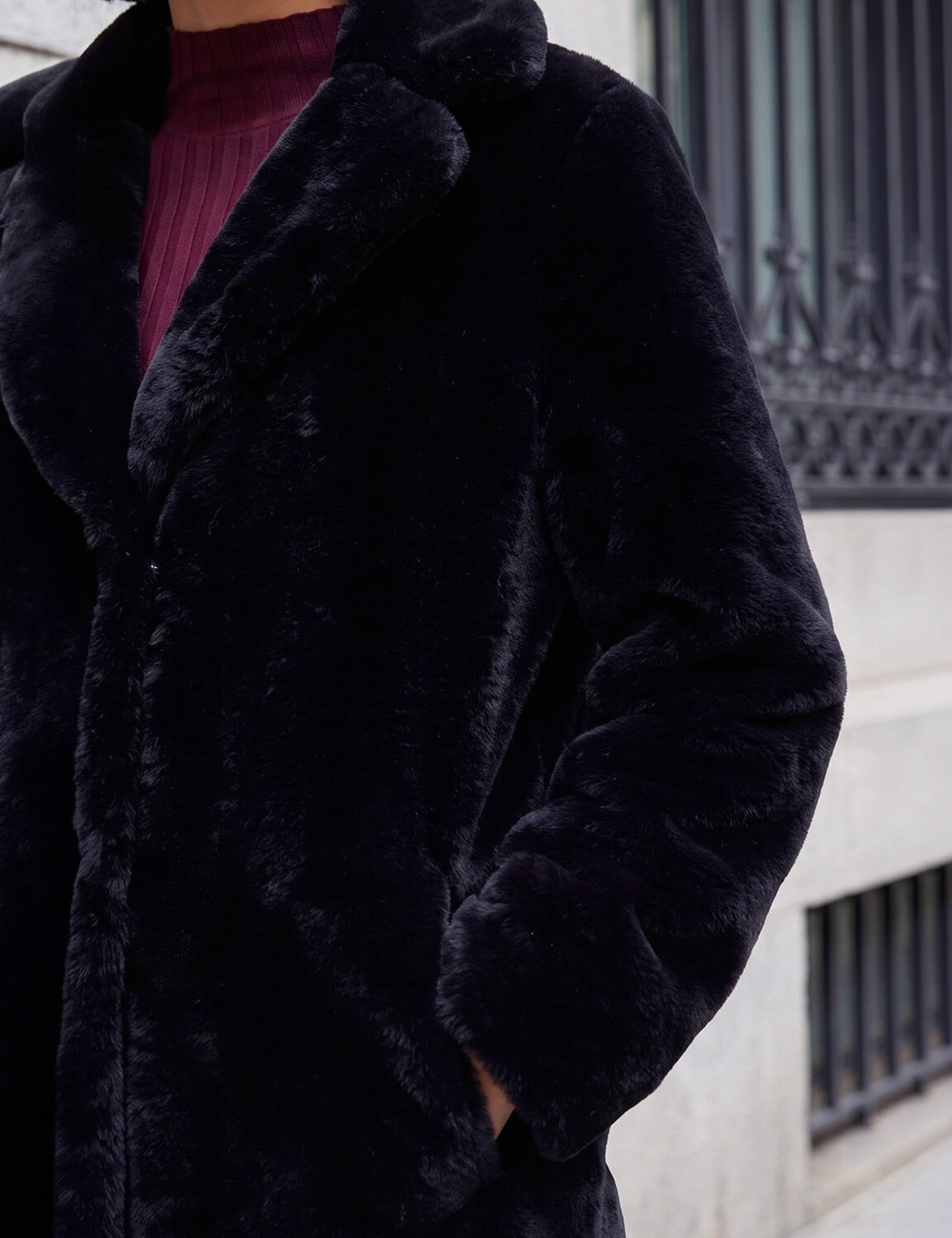 Faux Fur Revere Collar Longline Coat 3 of 4