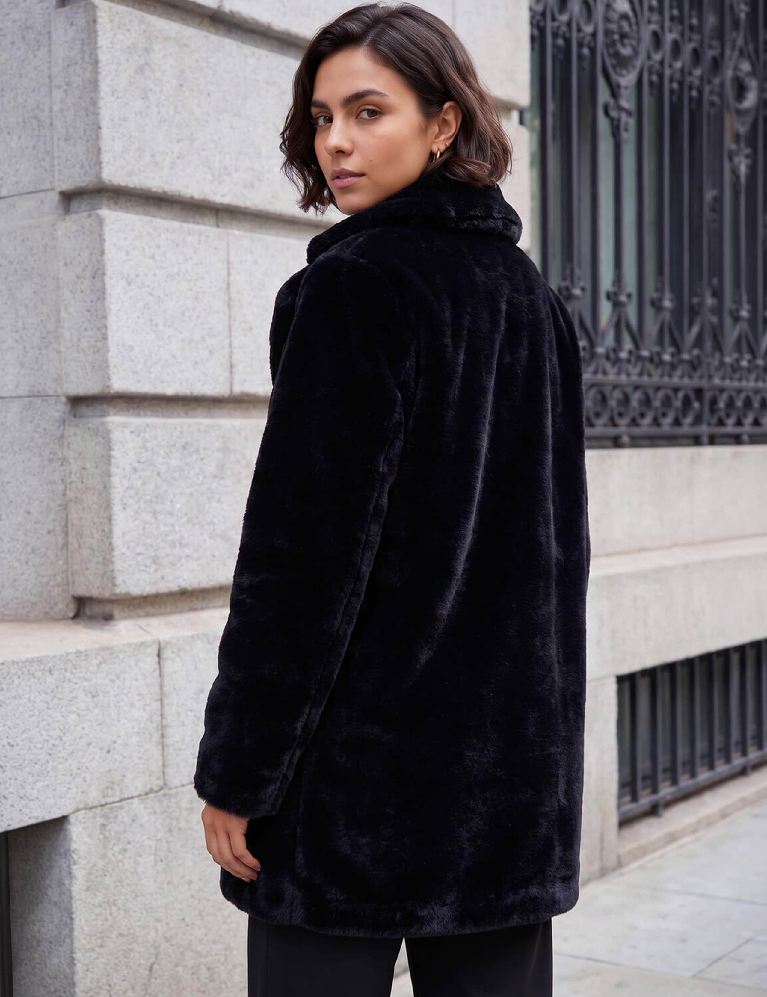Faux Fur Revere Collar Longline Coat 4 of 4
