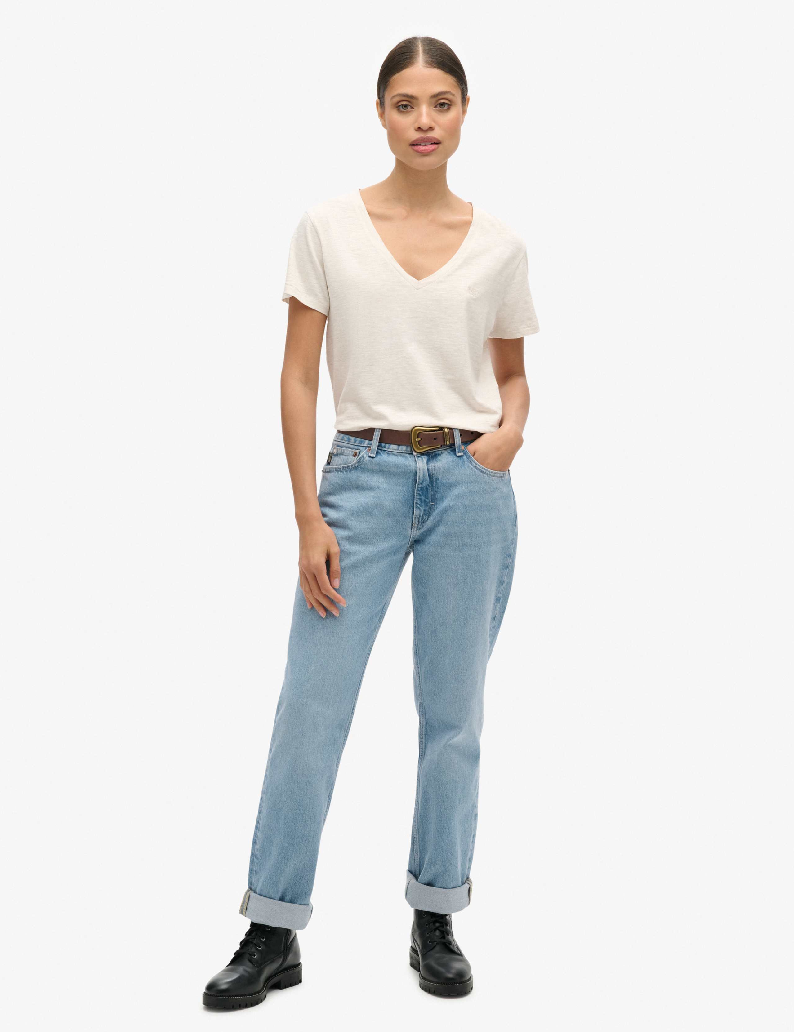 Cotton Rich Embroidered V-Neck T-Shirt 2 of 4