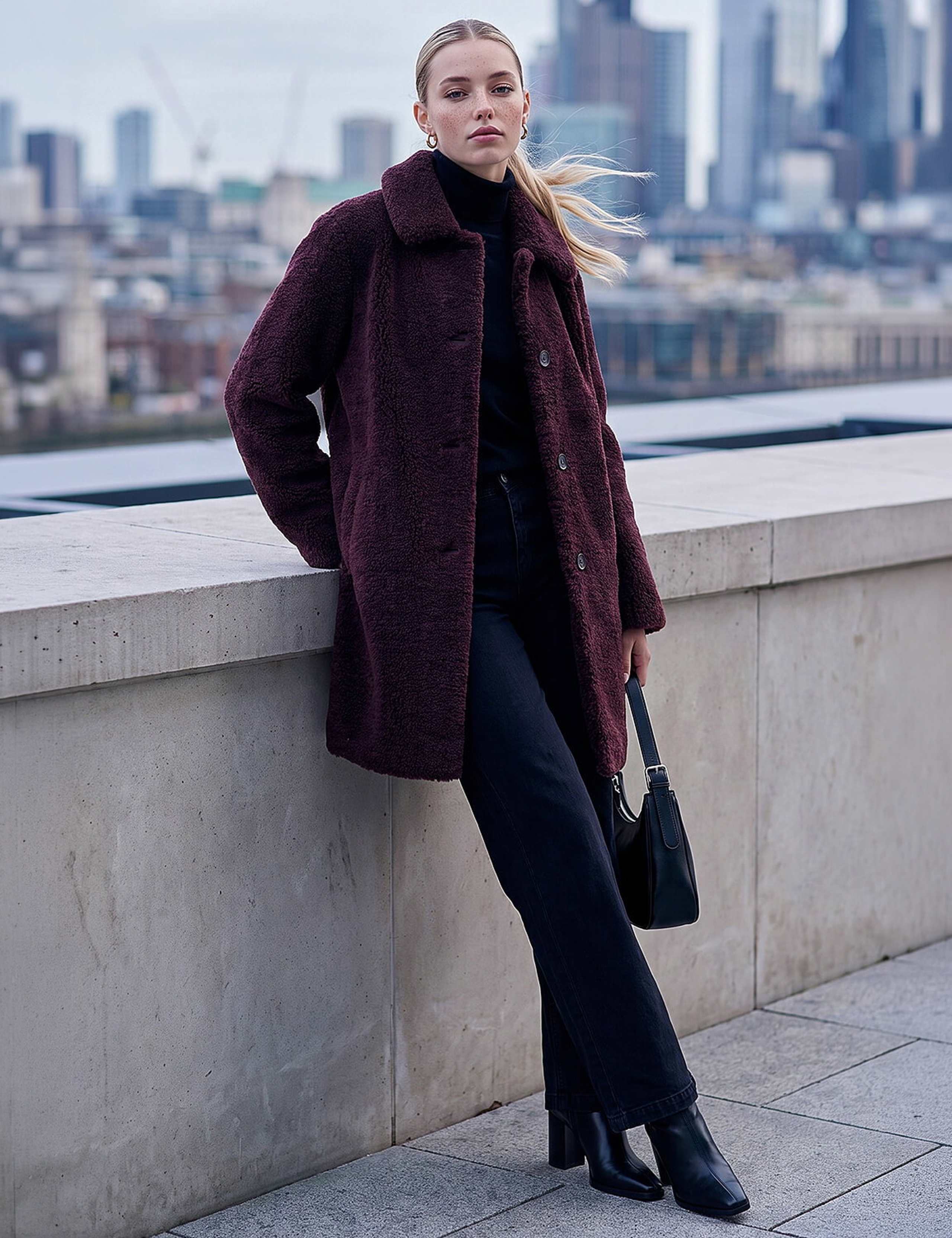 Petite Faux Shearling Single Breasted Coat 2 of 4