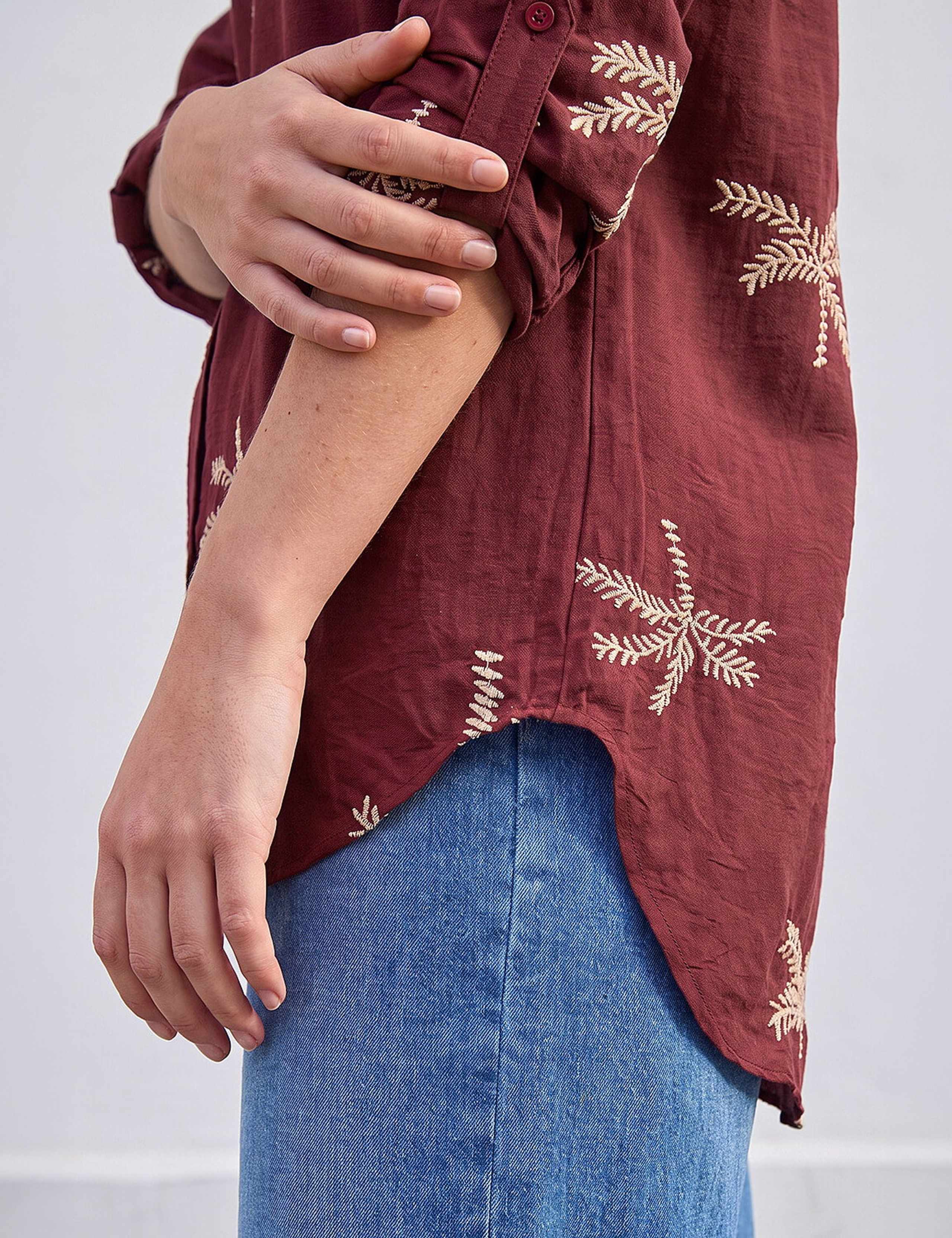 Embroidered Palm Print Blouse 3 of 4
