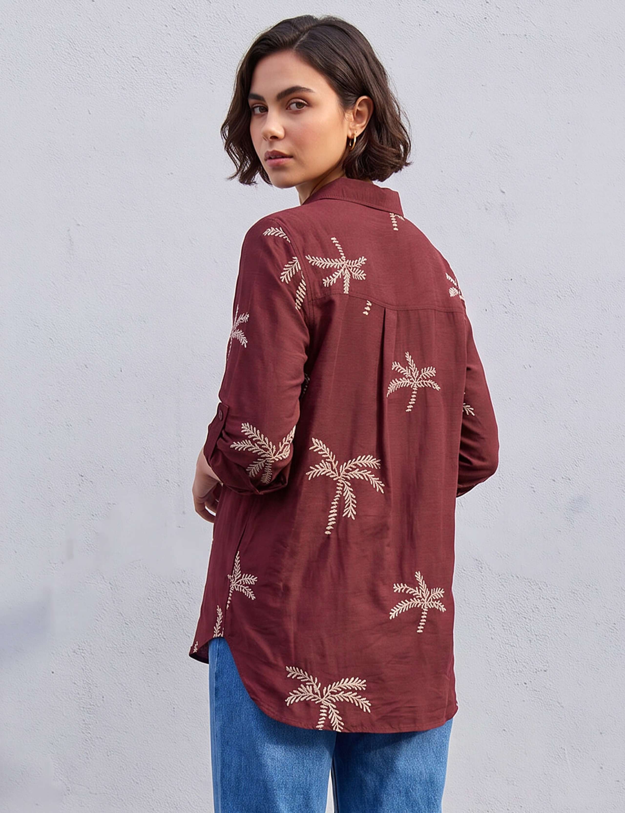 Embroidered Palm Print Blouse 4 of 4