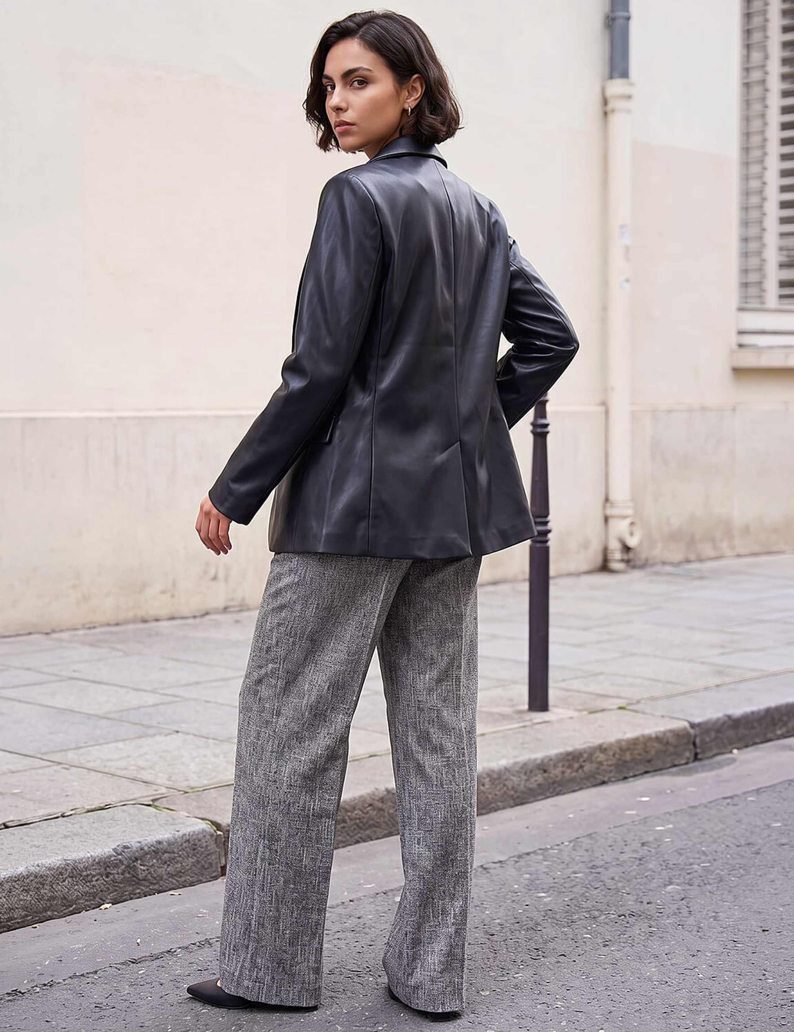 Faux Leather Oversized Cropped Blazer 3 of 4