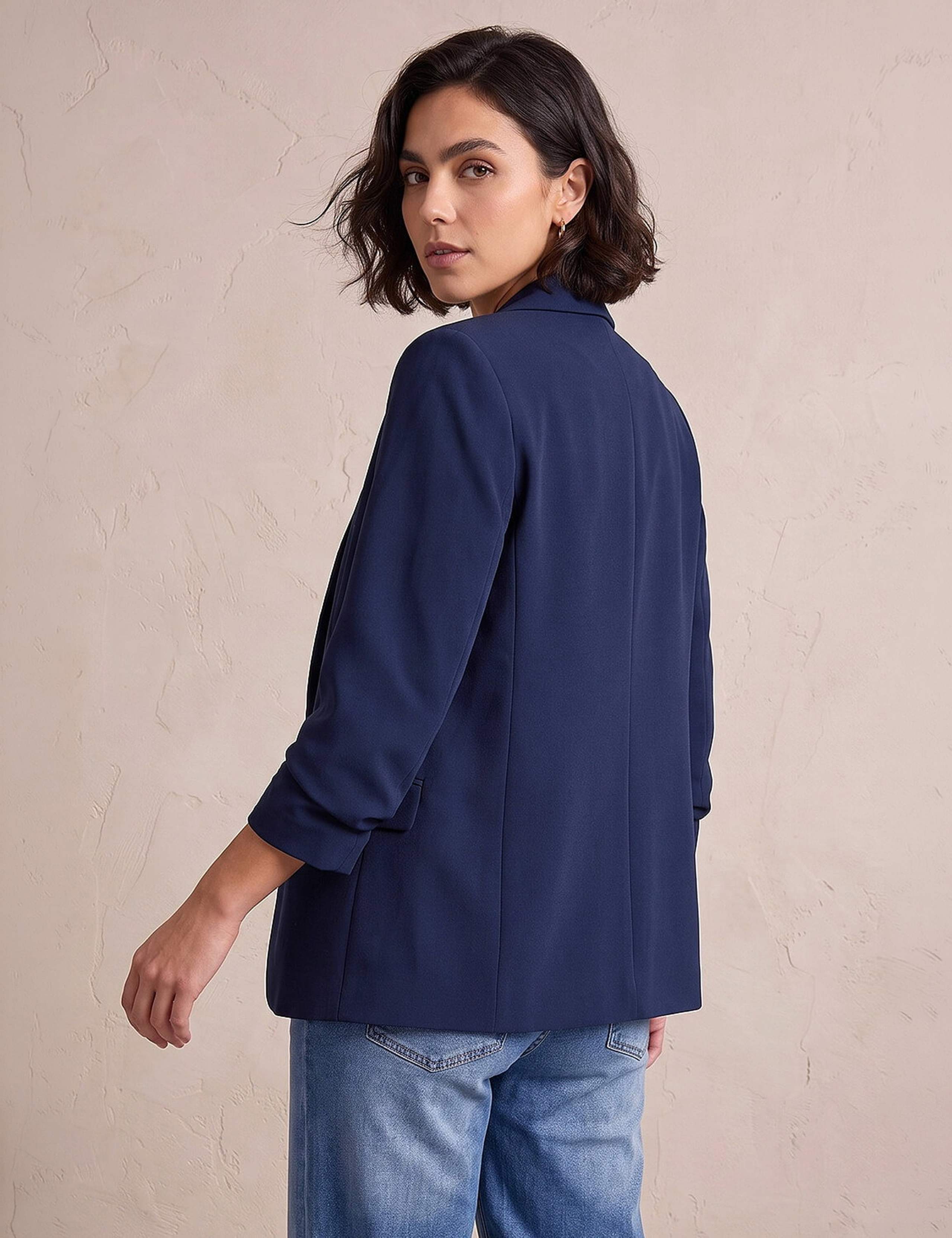 Ruched Sleeve Oversized Cropped Blazer Jacket 2 of 4