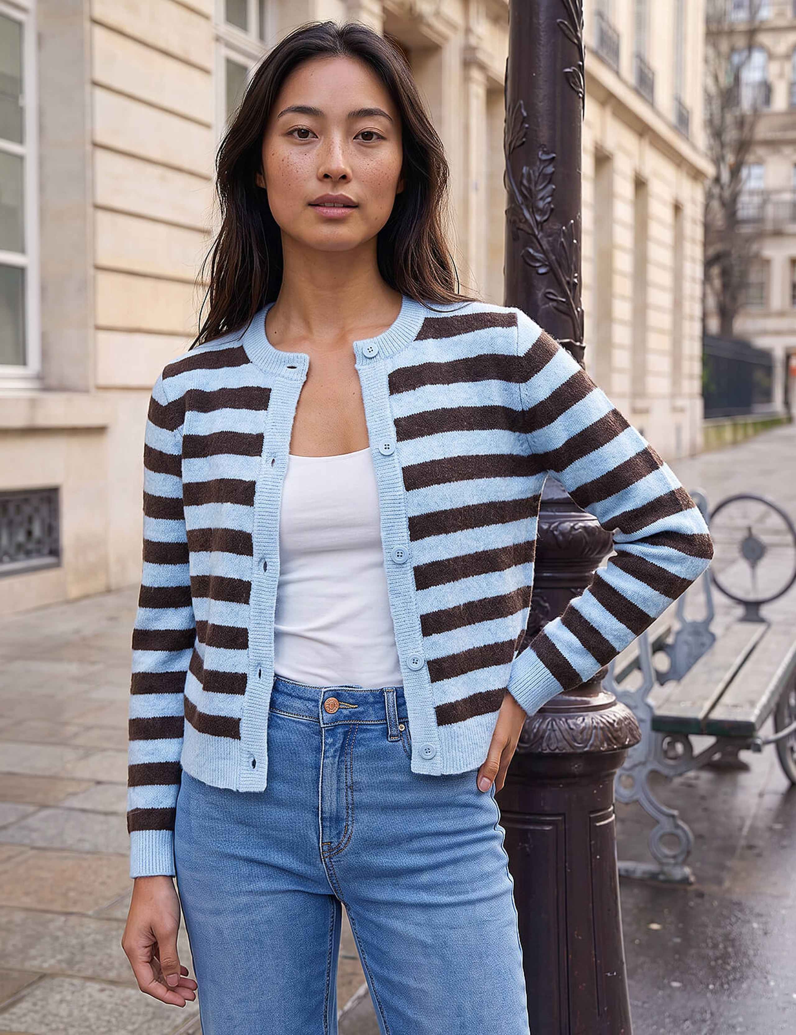 Petite Striped Button Front Cardigan 2 of 4