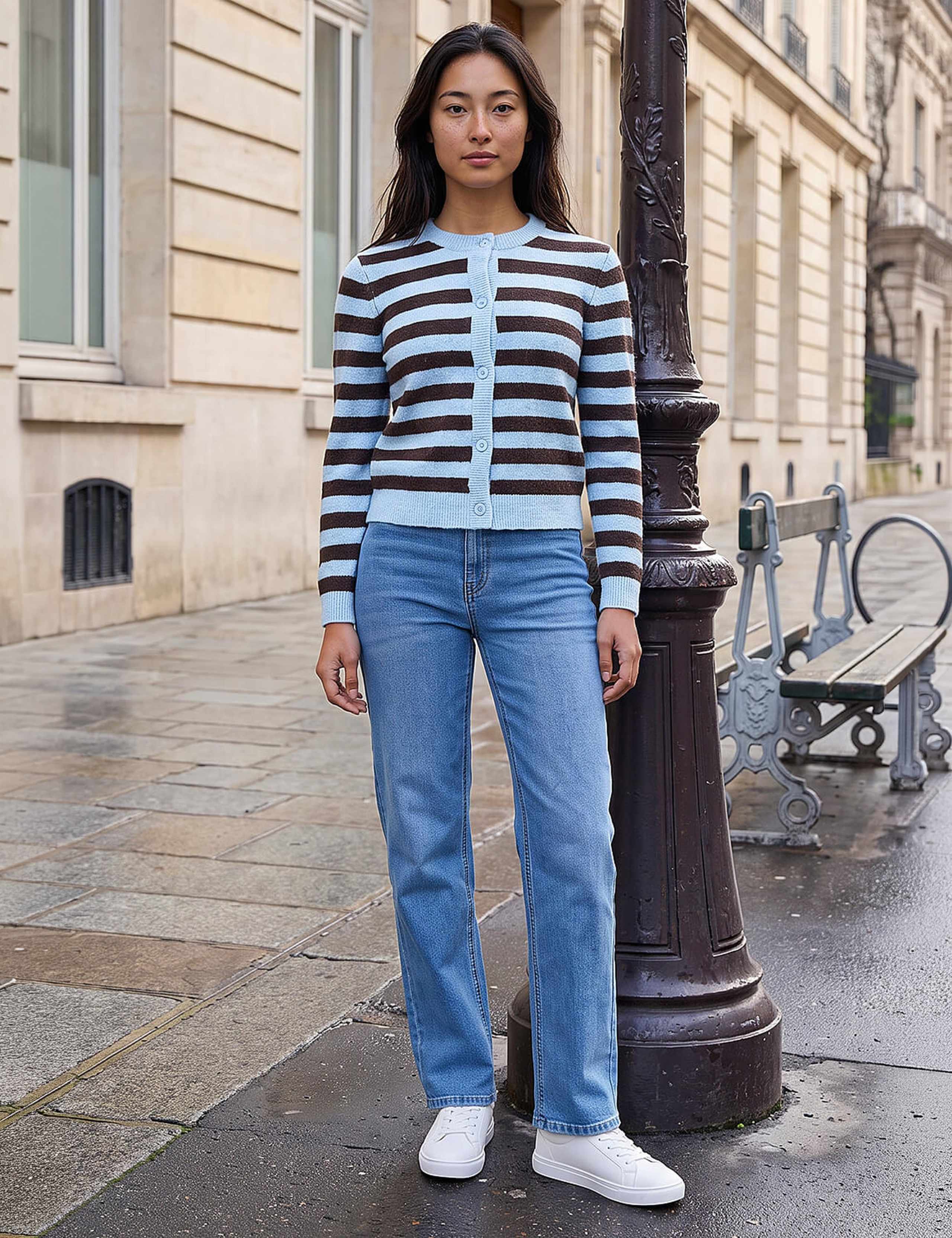Petite Striped Button Front Cardigan 3 of 4