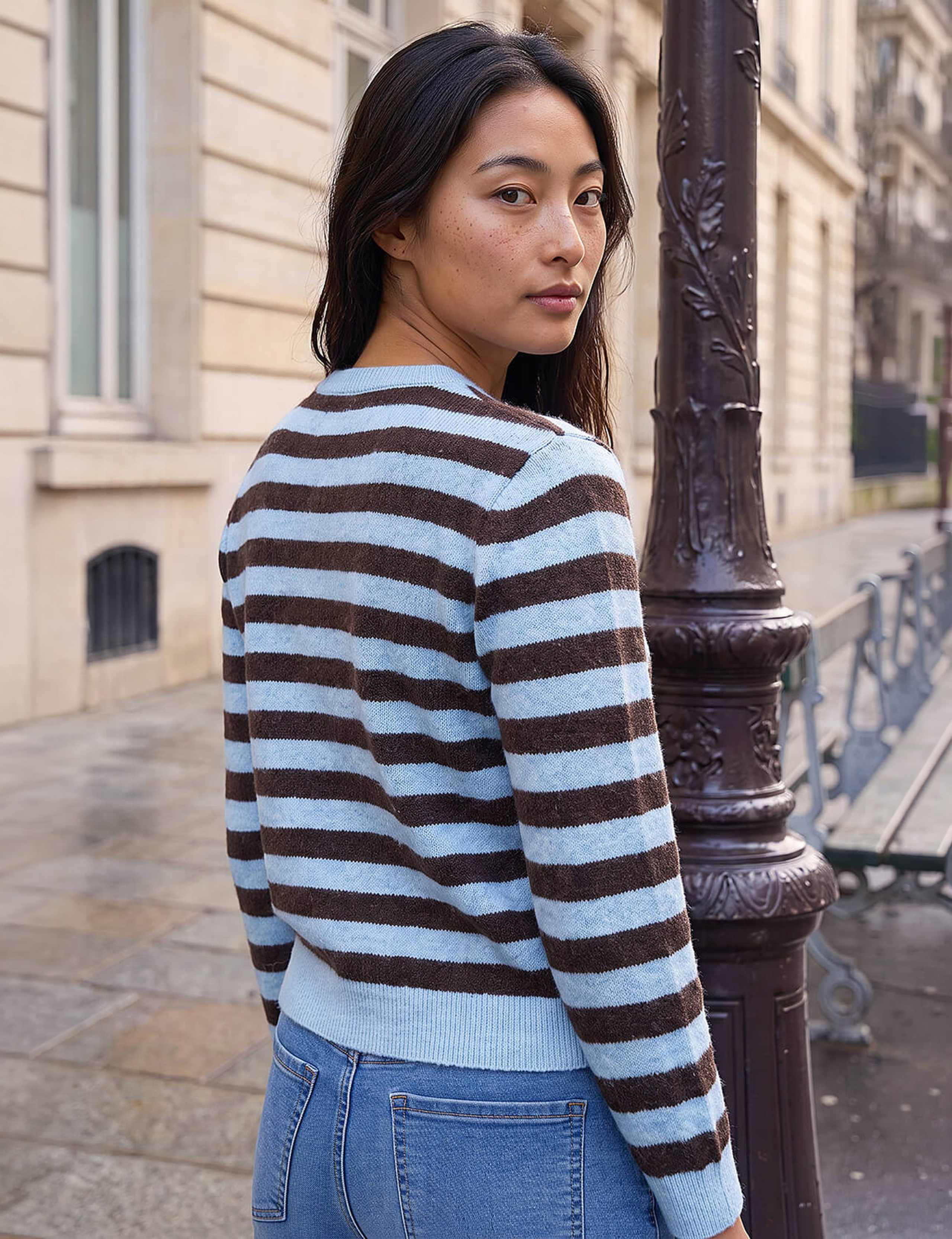 Petite Striped Button Front Cardigan 4 of 4