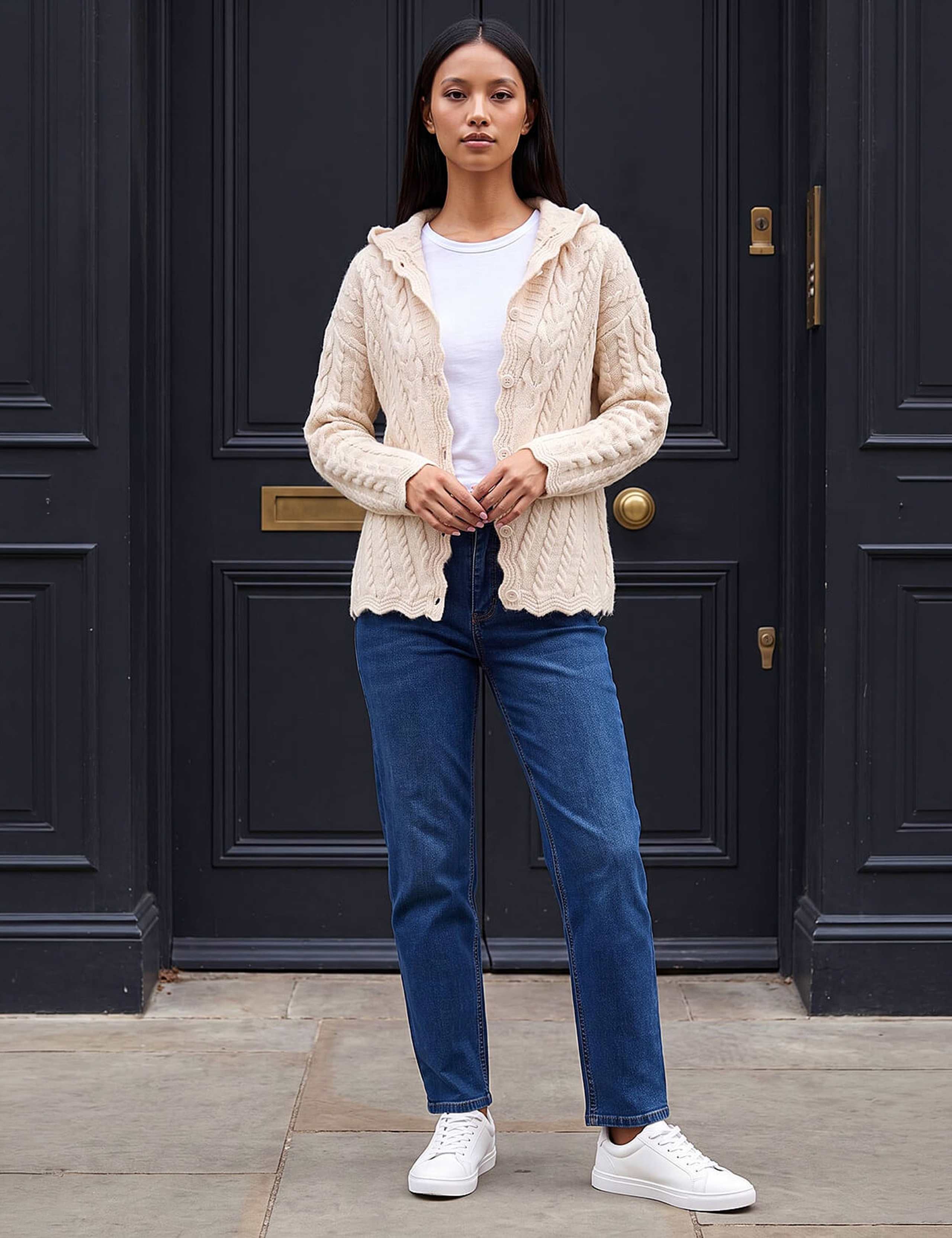 Petite Cable Knit Button Front Hooded Cardigan 2 of 4