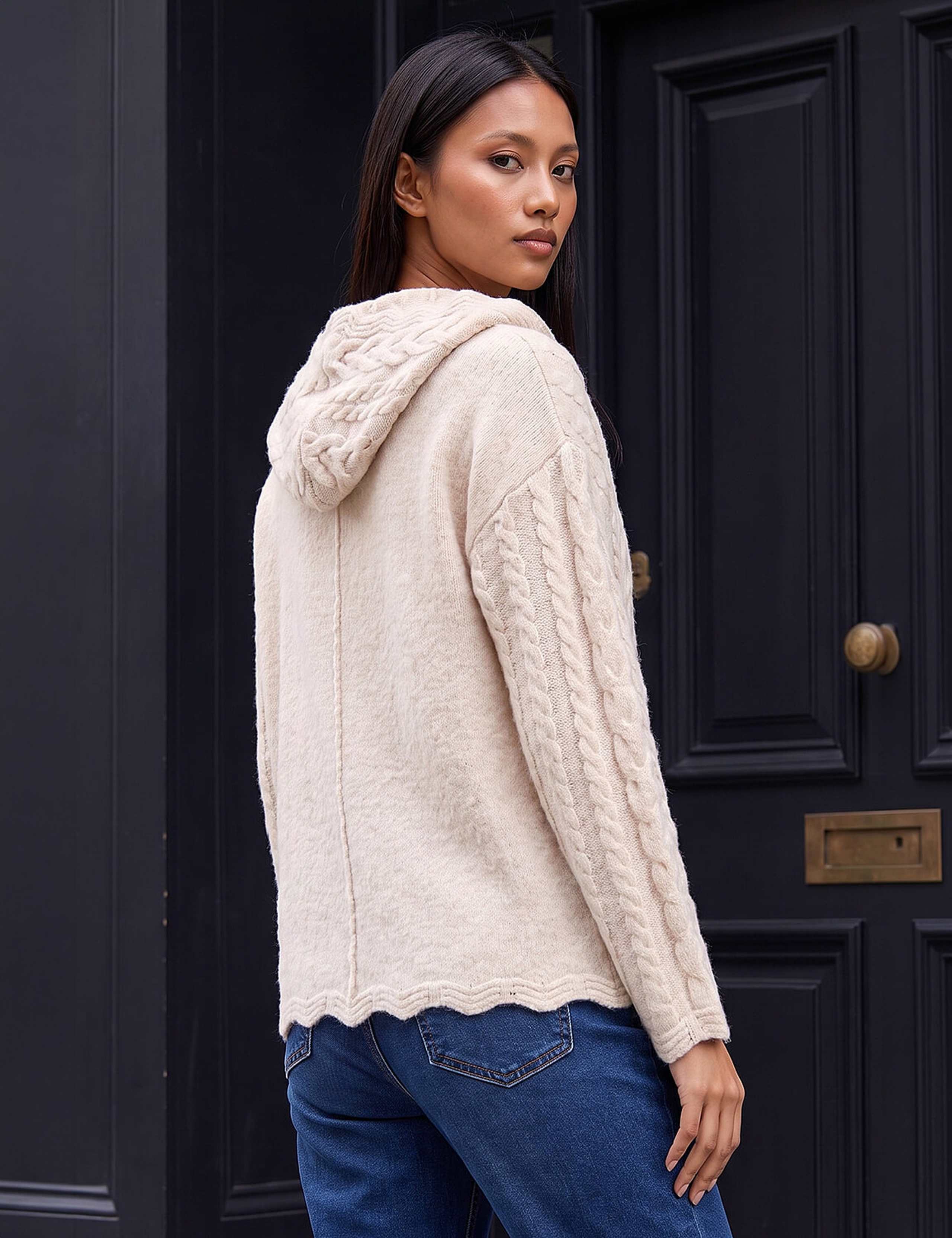 Petite Cable Knit Button Front Hooded Cardigan 3 of 4