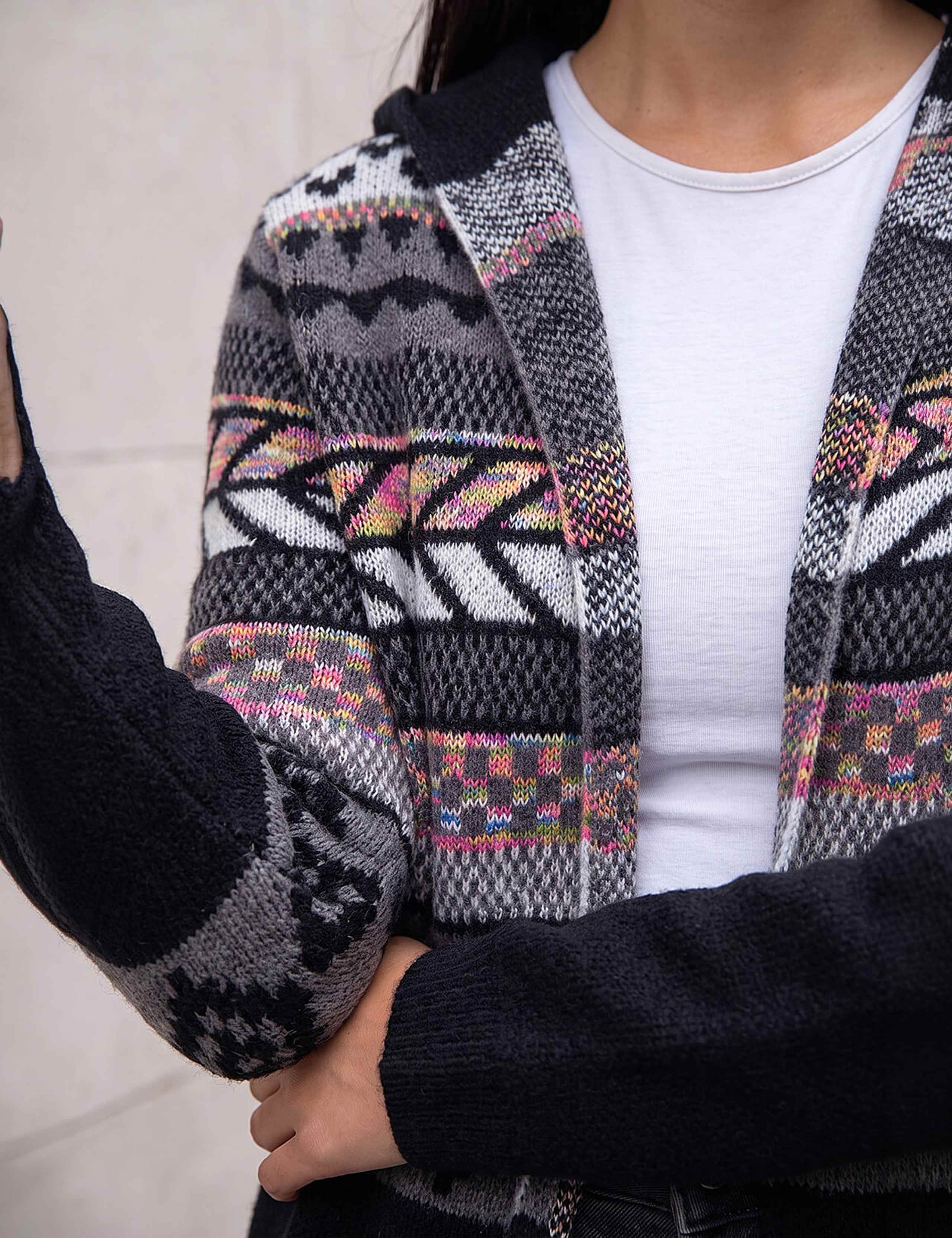 Nordic Pattern Hooded Cardigan 4 of 4