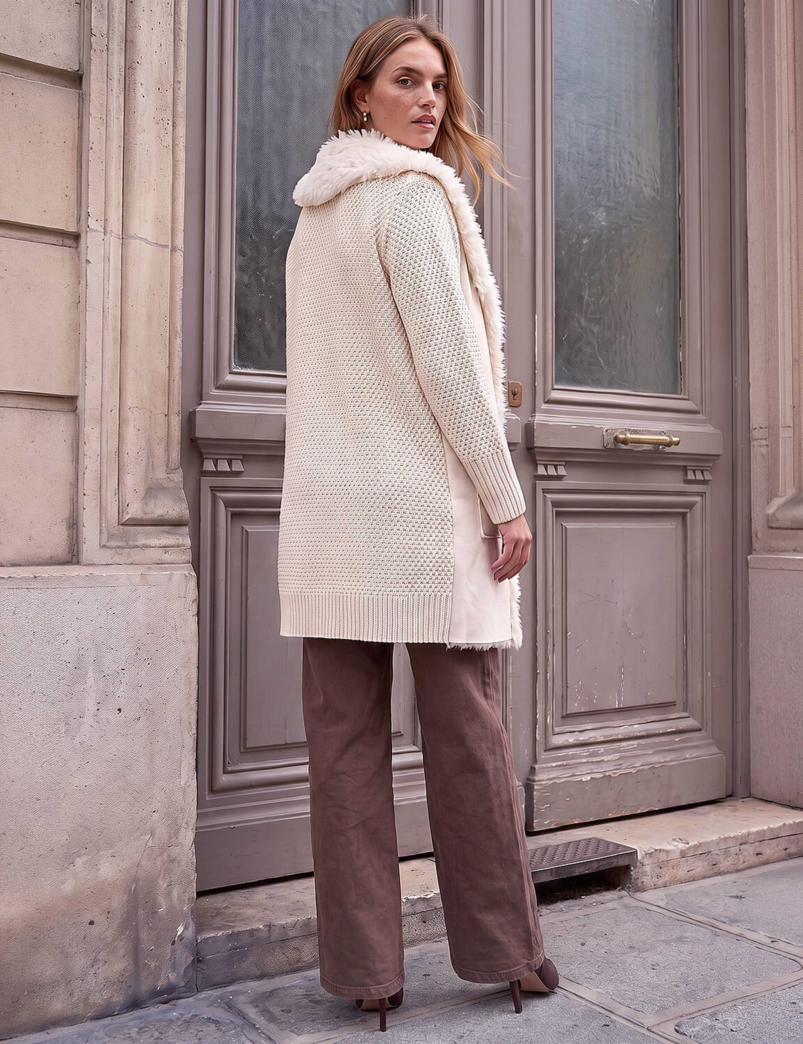 Longline Faux Shearling Knit Coatigan 3 of 4