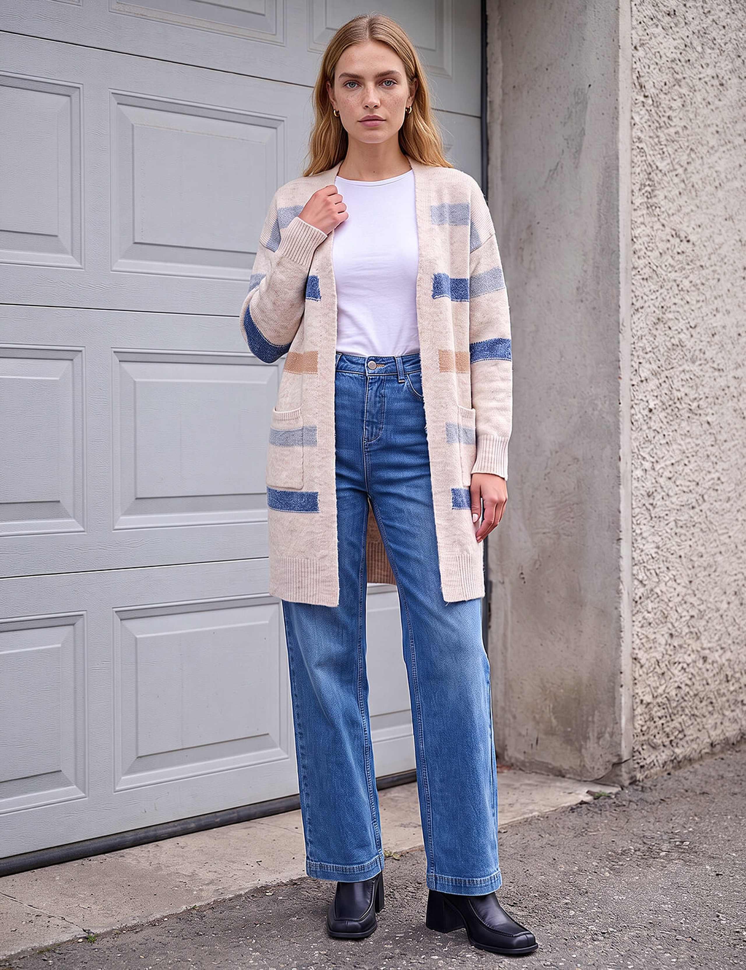 Cotton Blend Striped Cardigan 2 of 4